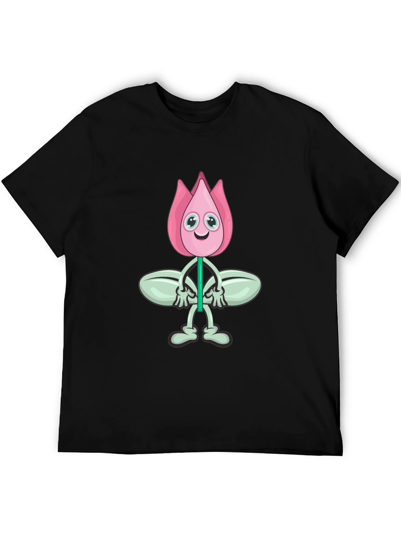 Cartoon Flower Graphic Black T-Shirt