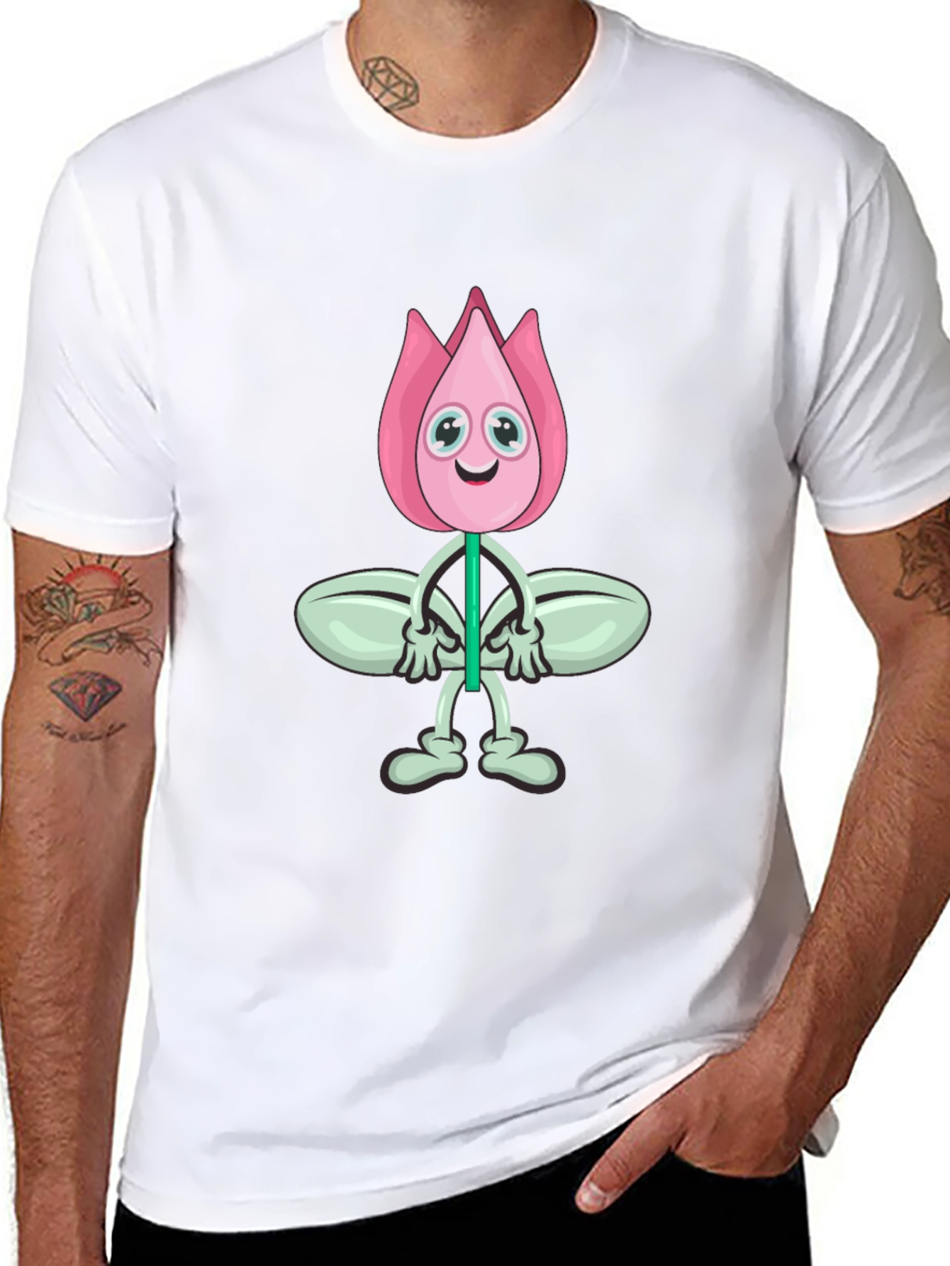 Cartoon Flower Graphic Black T-Shirt
