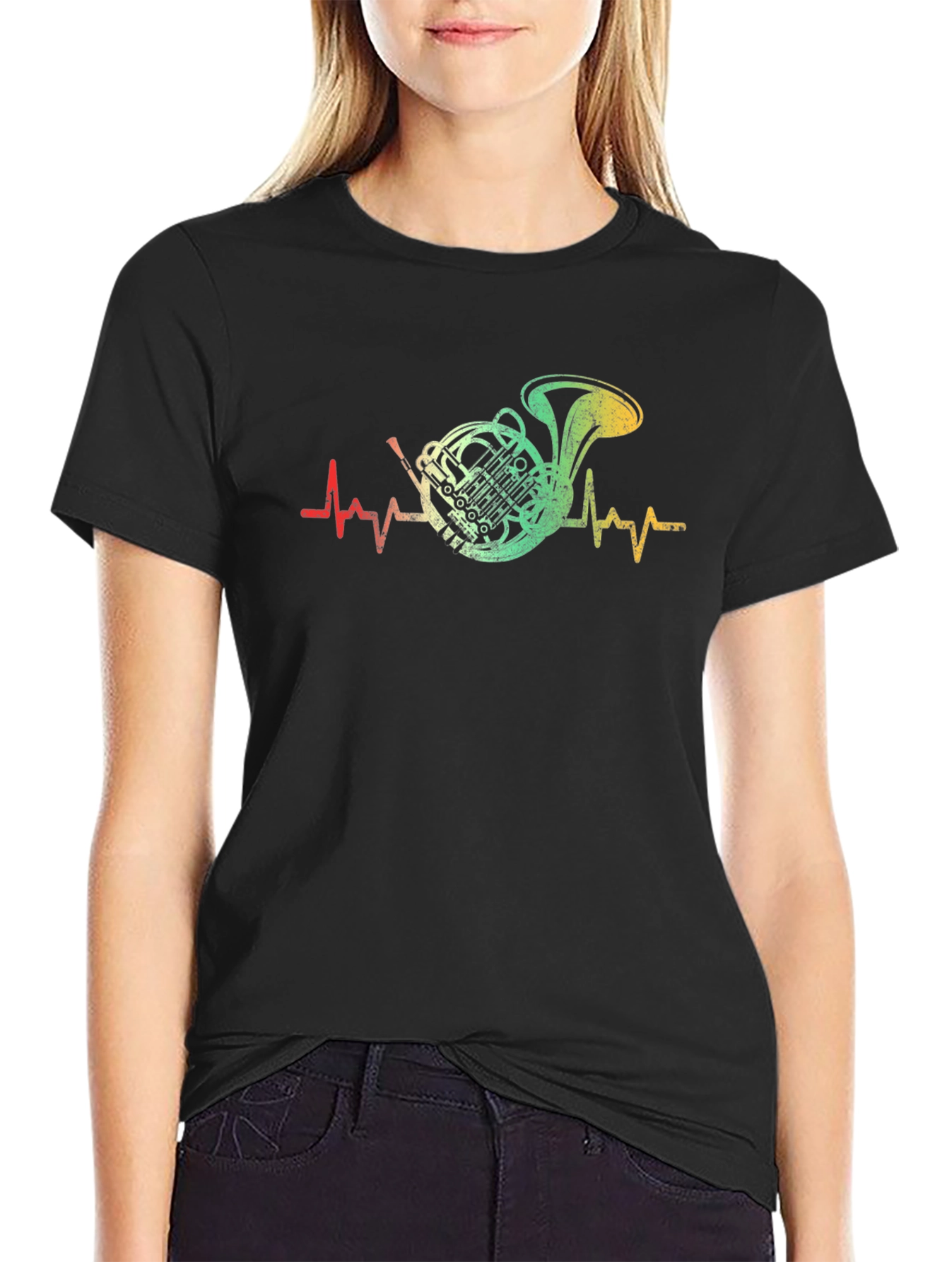 French Horn Heartbeat T-Shirt - Music Lover Tee