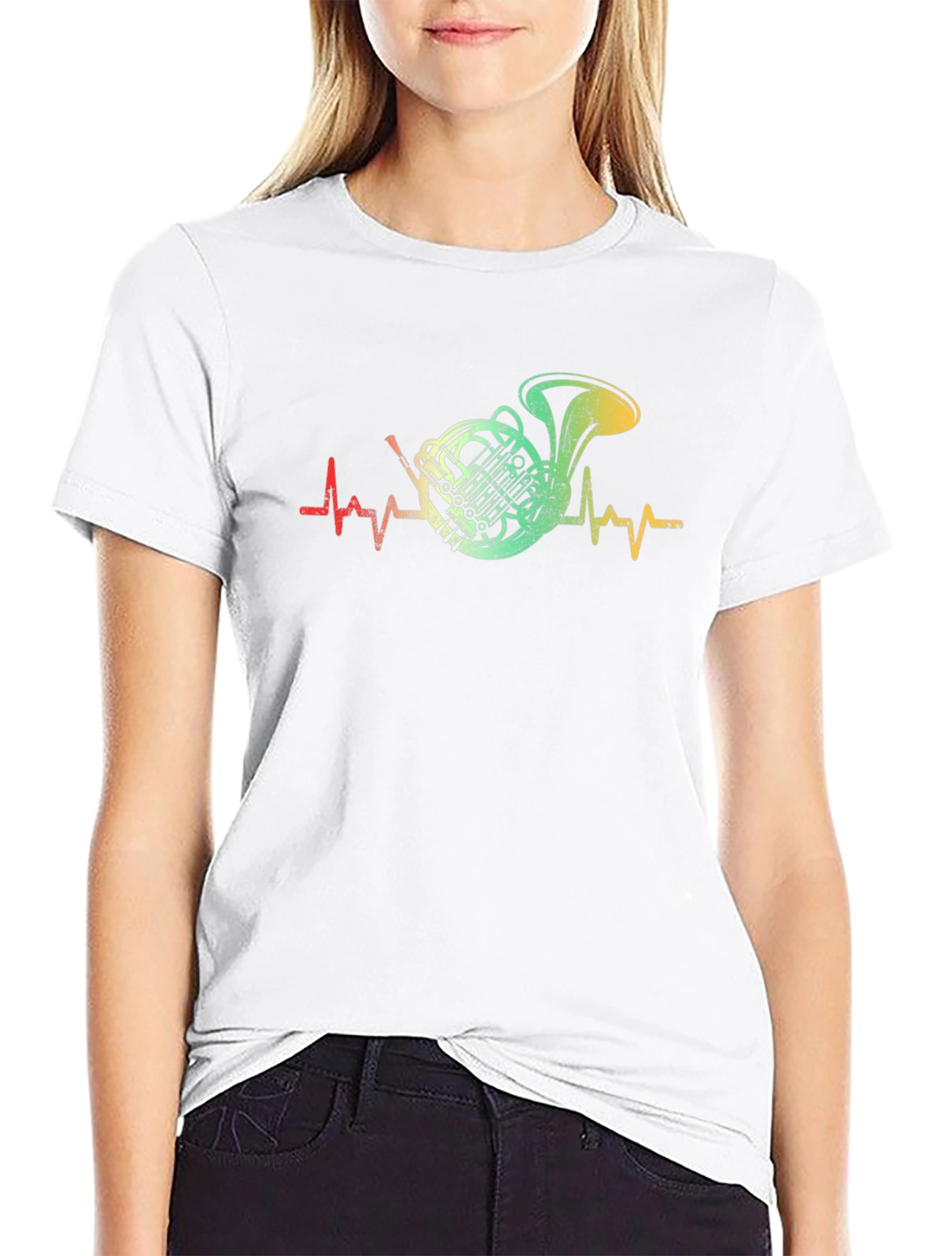 French Horn Heartbeat T-Shirt - Music Lover Tee
