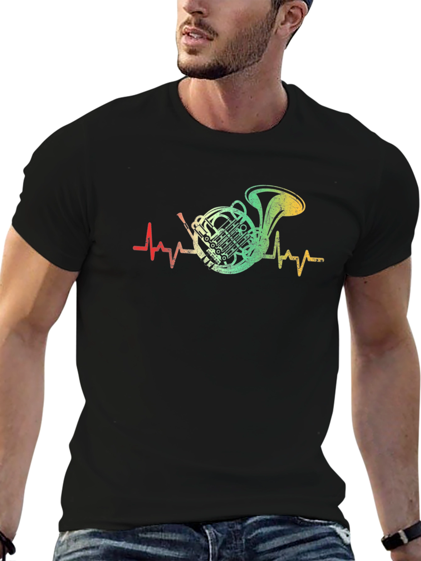 French Horn Heartbeat T-Shirt - Music Lover Tee
