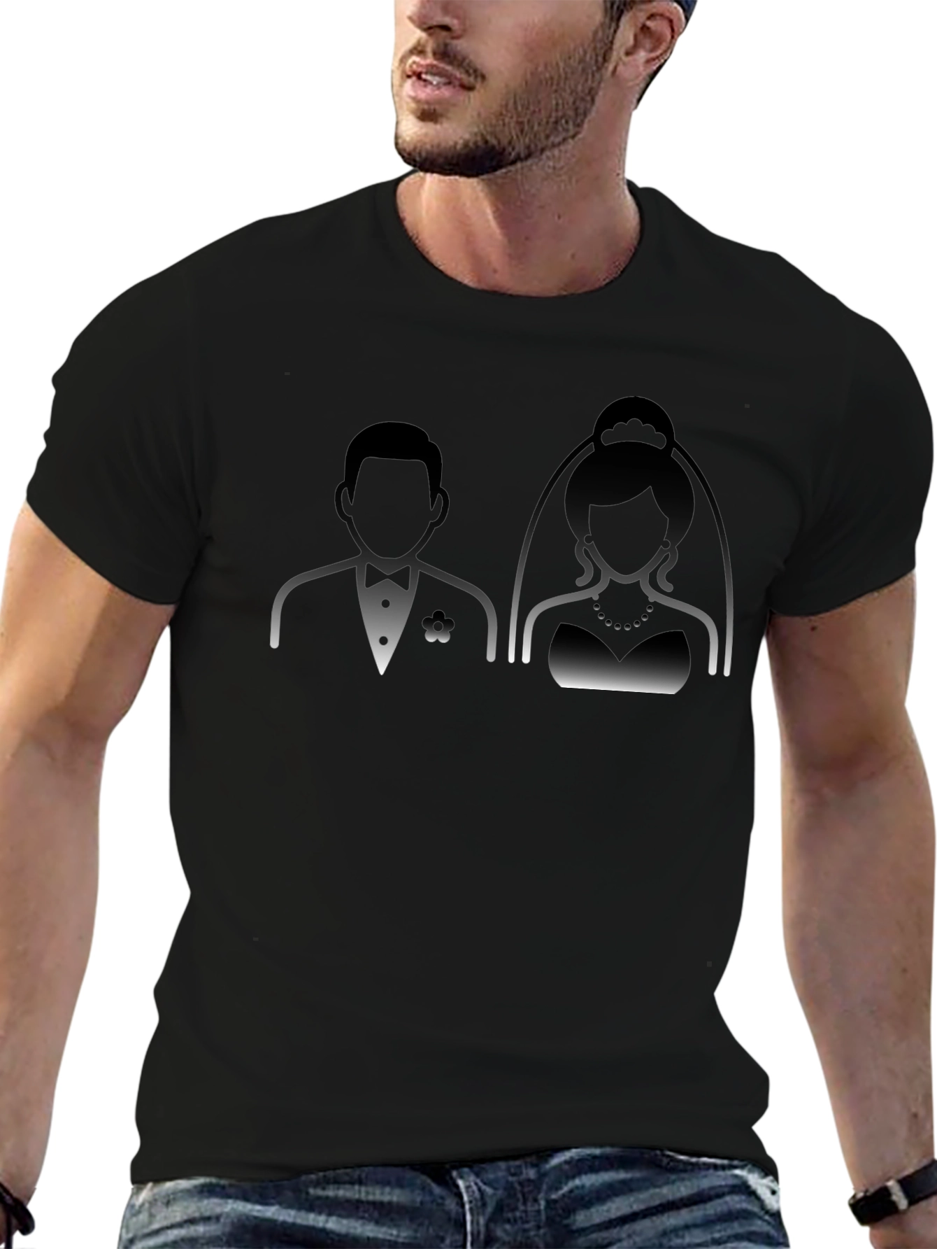 Bride and Groom Graphic Tee - Black Cotton T-Shirt