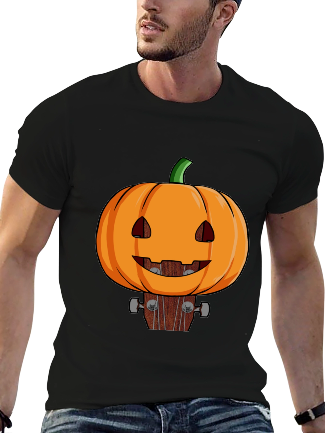 Pumpkin Guitar Head Halloween T-Shirt