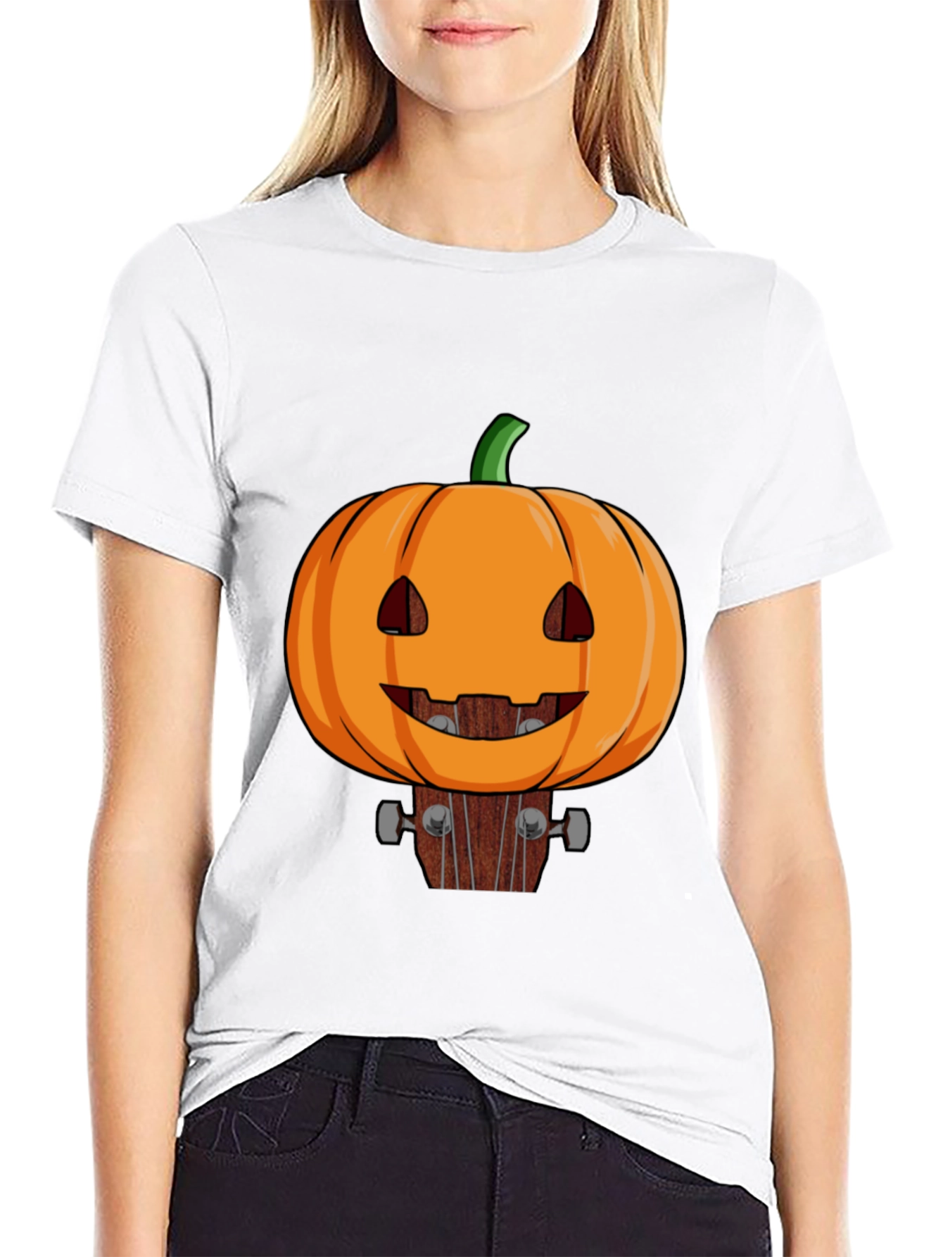 Pumpkin Guitar Head Halloween T-Shirt