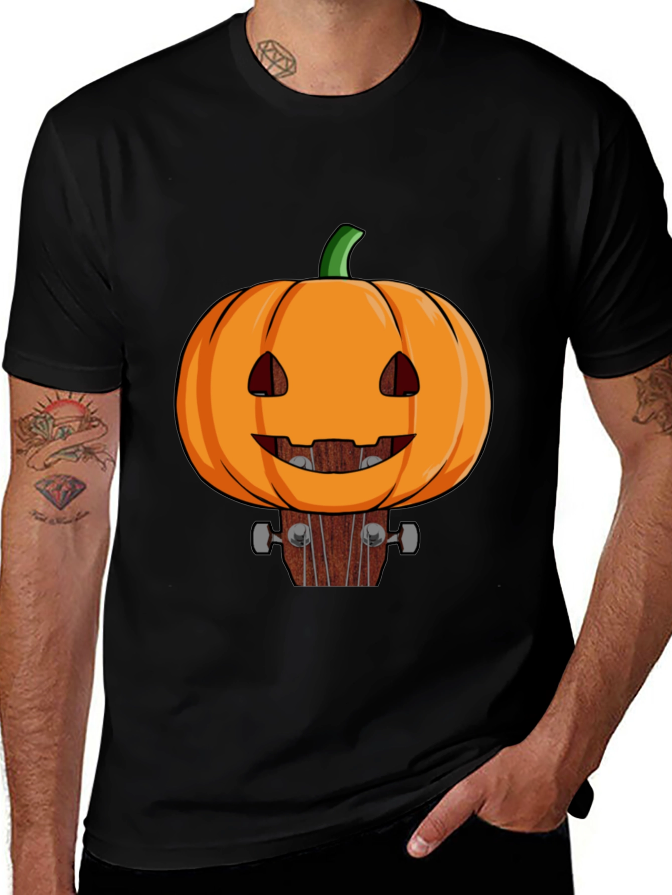 Pumpkin Guitar Head Halloween T-Shirt