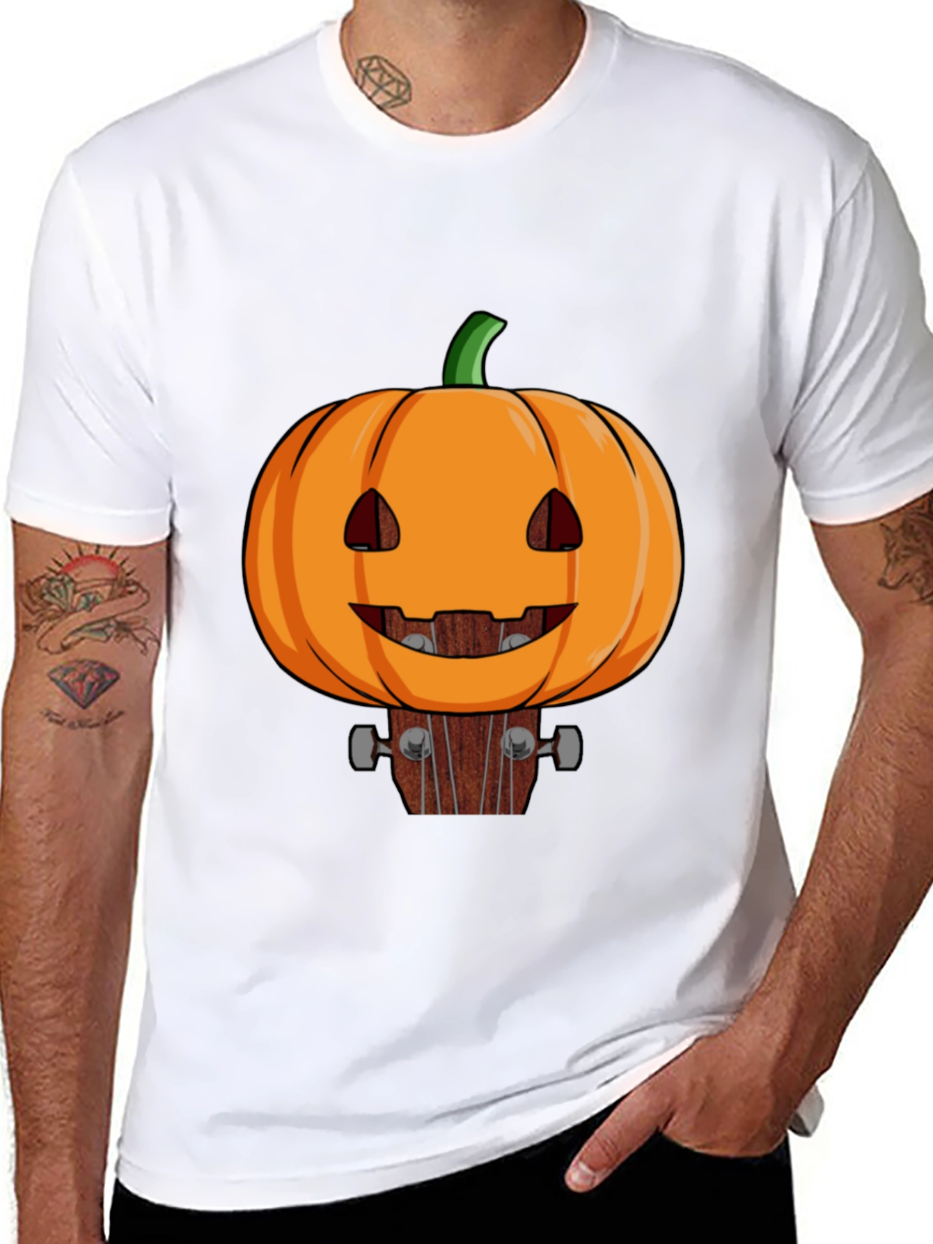 Pumpkin Guitar Head Halloween T-Shirt