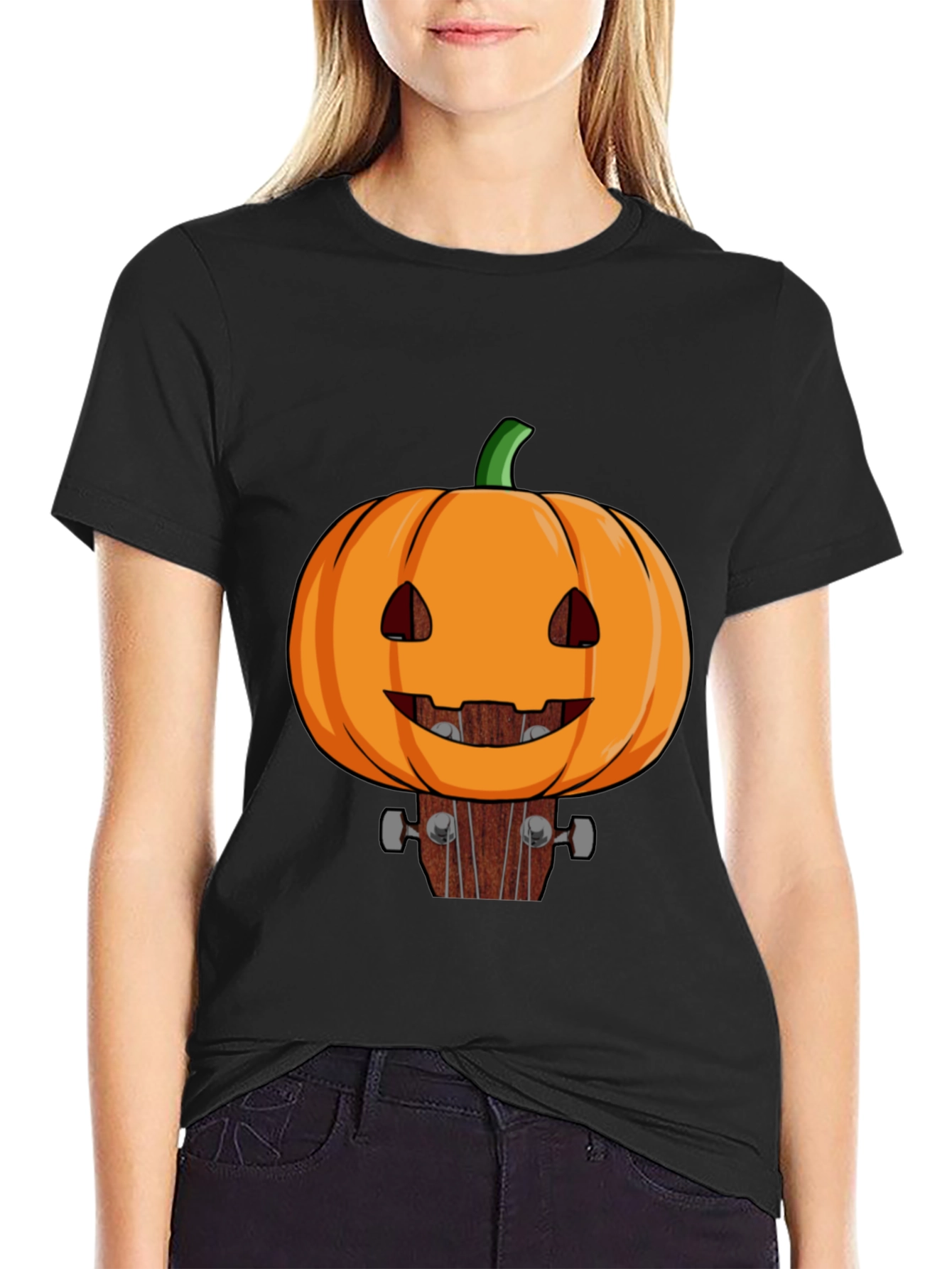 Pumpkin Guitar Head Halloween T-Shirt