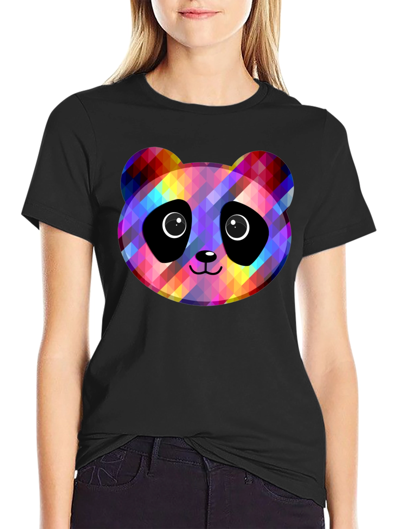 Rainbow Panda Graphic Black T-Shirt