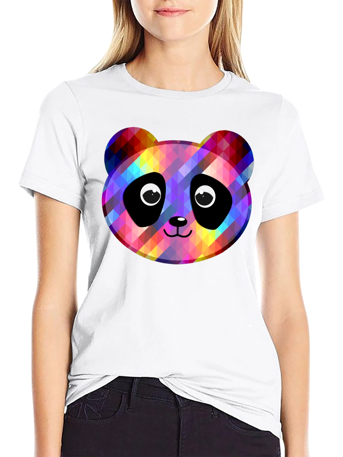 Rainbow Panda Graphic Black T-Shirt