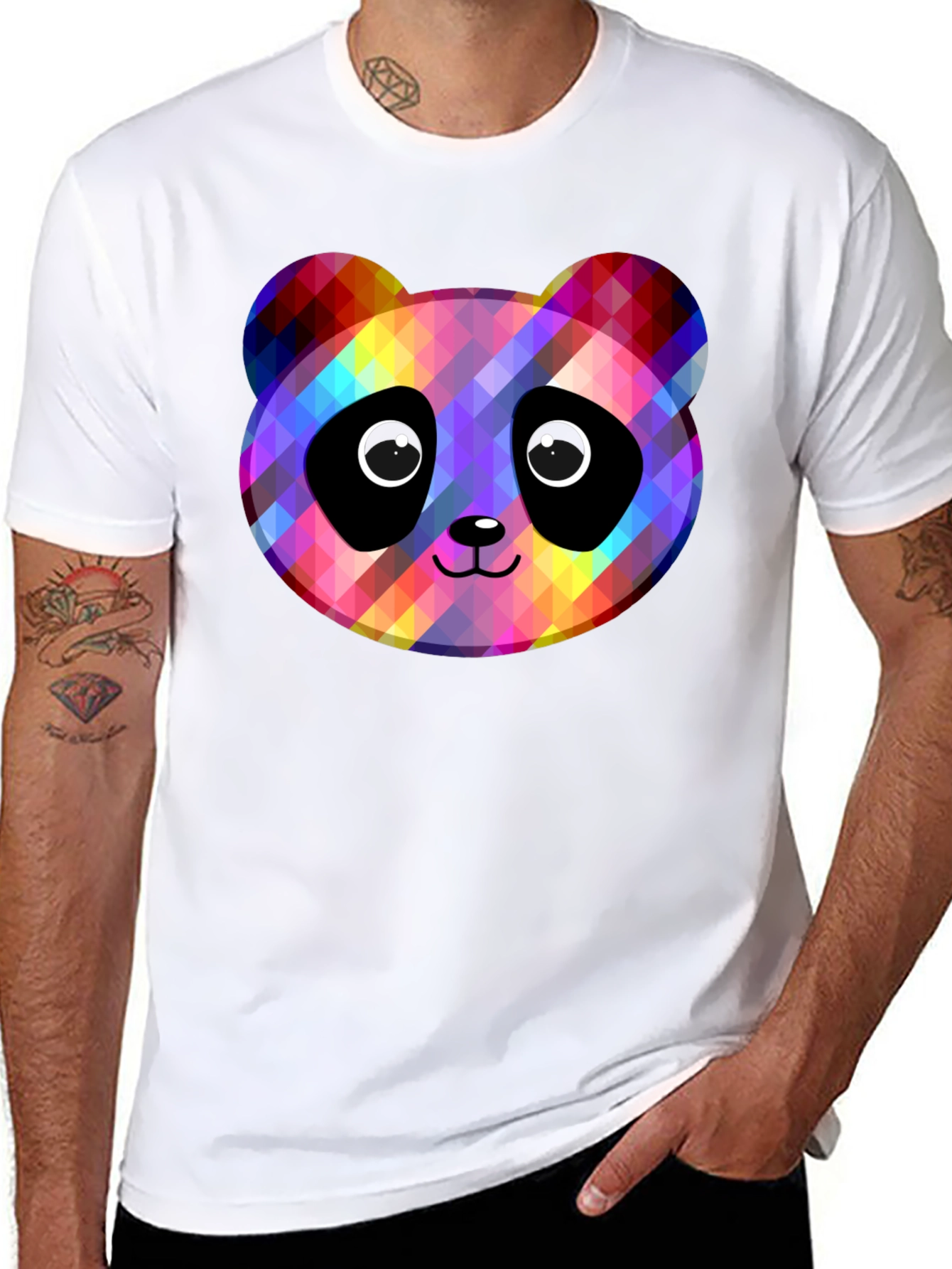 Rainbow Panda Graphic Black T-Shirt