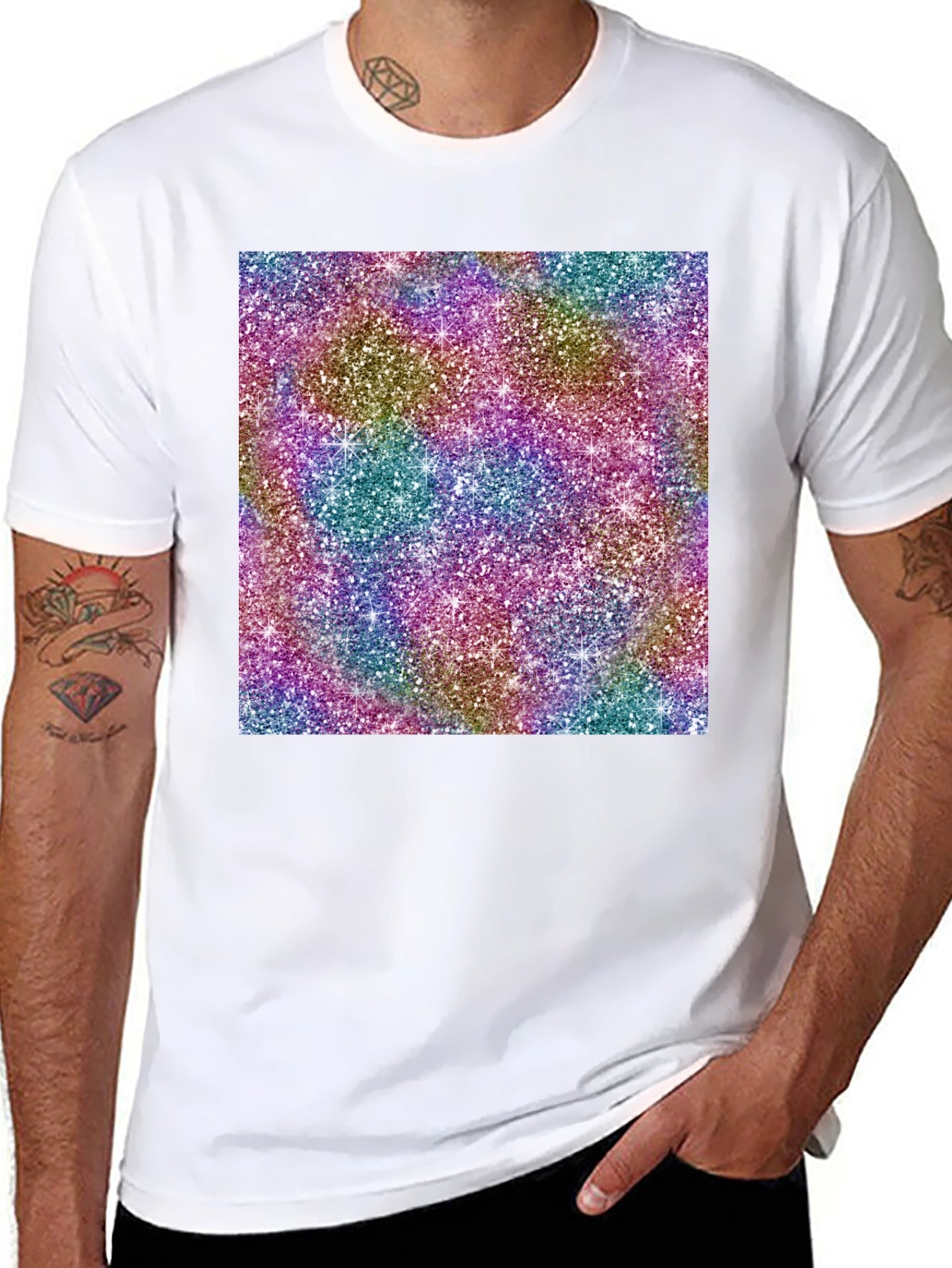 Mens Black T-Shirt with Glitter Pattern