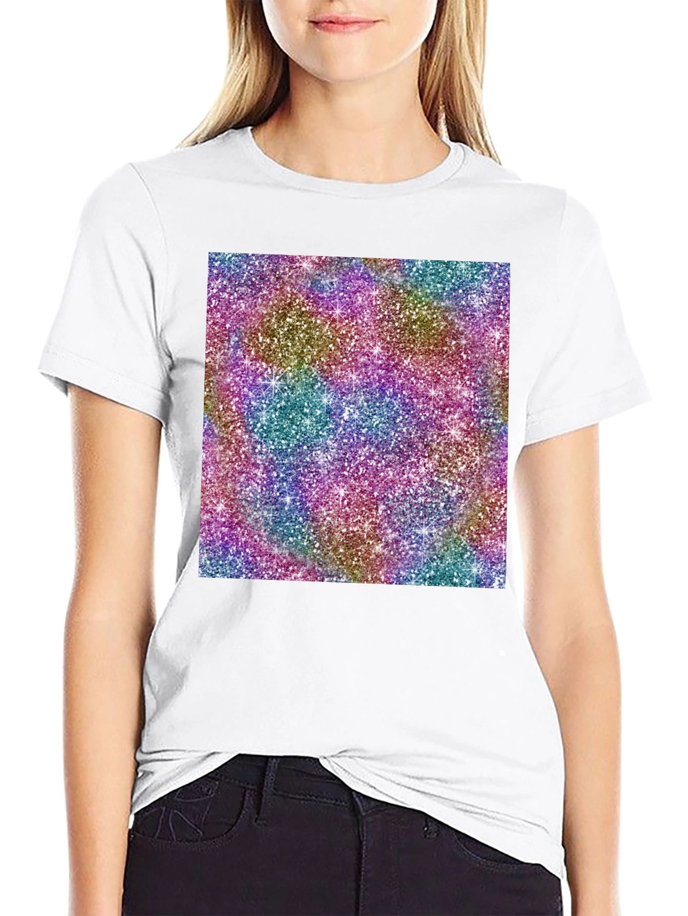 Mens Black T-Shirt with Glitter Pattern