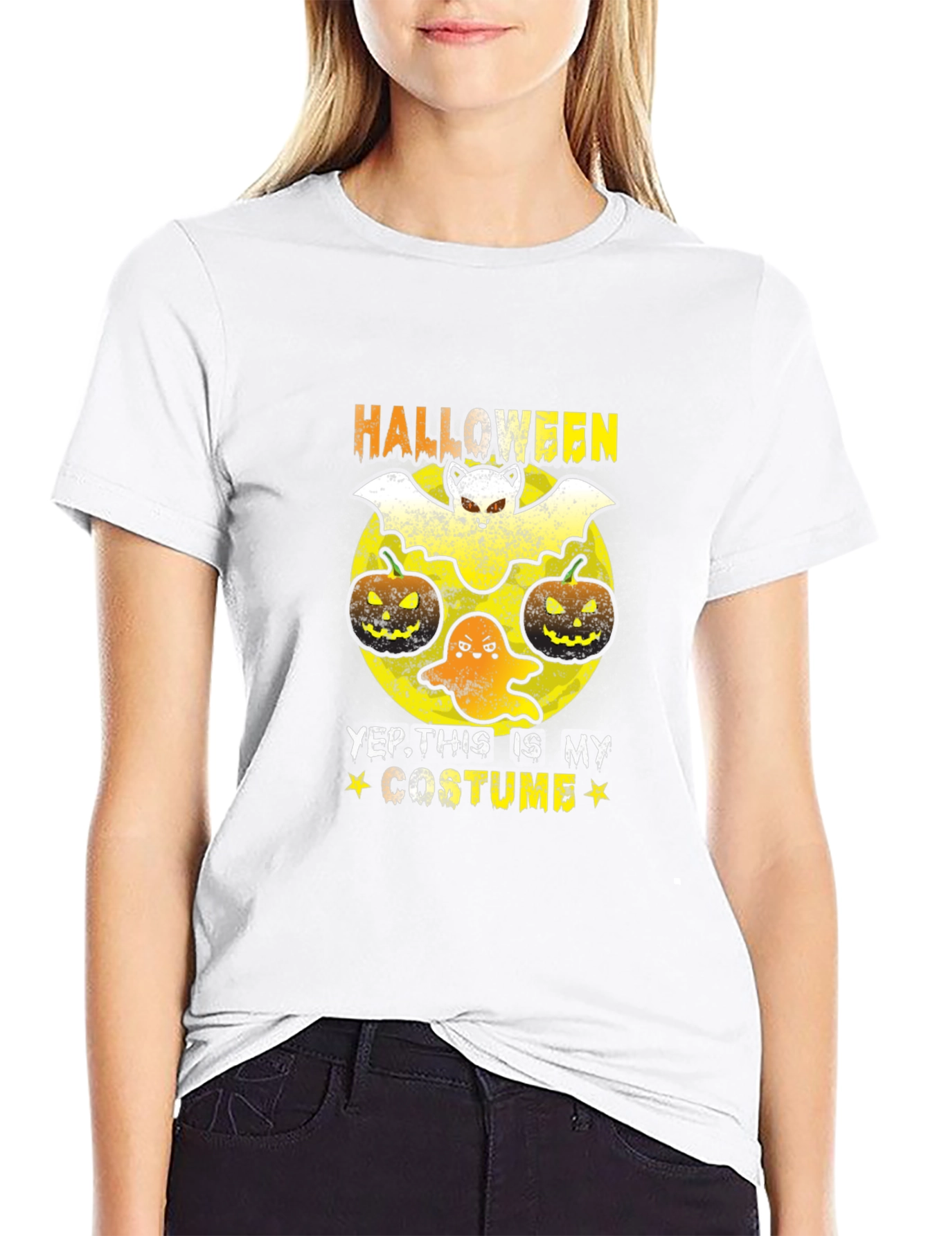 Halloween Costume T-Shirt: Bat Ghost and Pumpkins