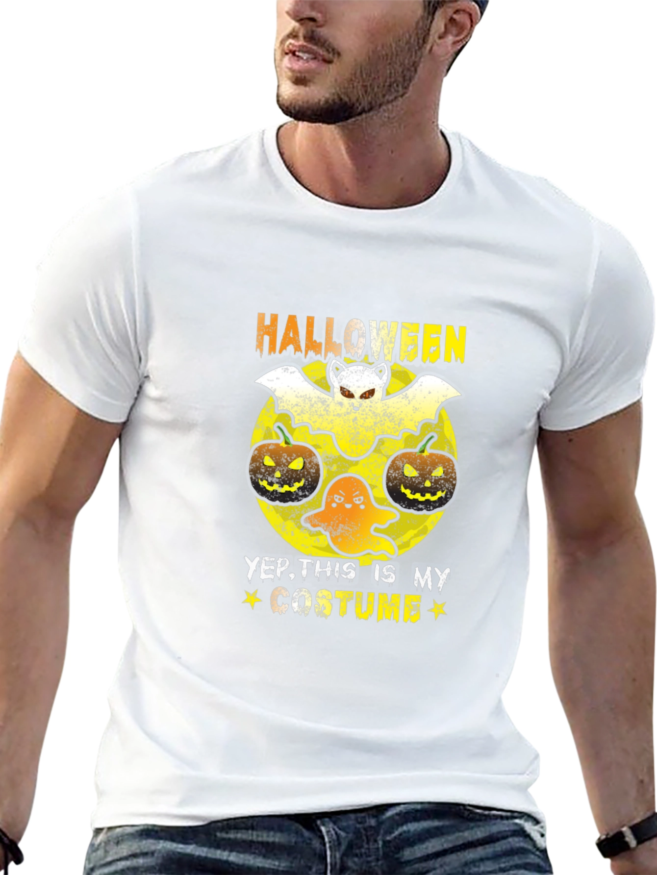 Halloween Costume T-Shirt: Bat Ghost and Pumpkins