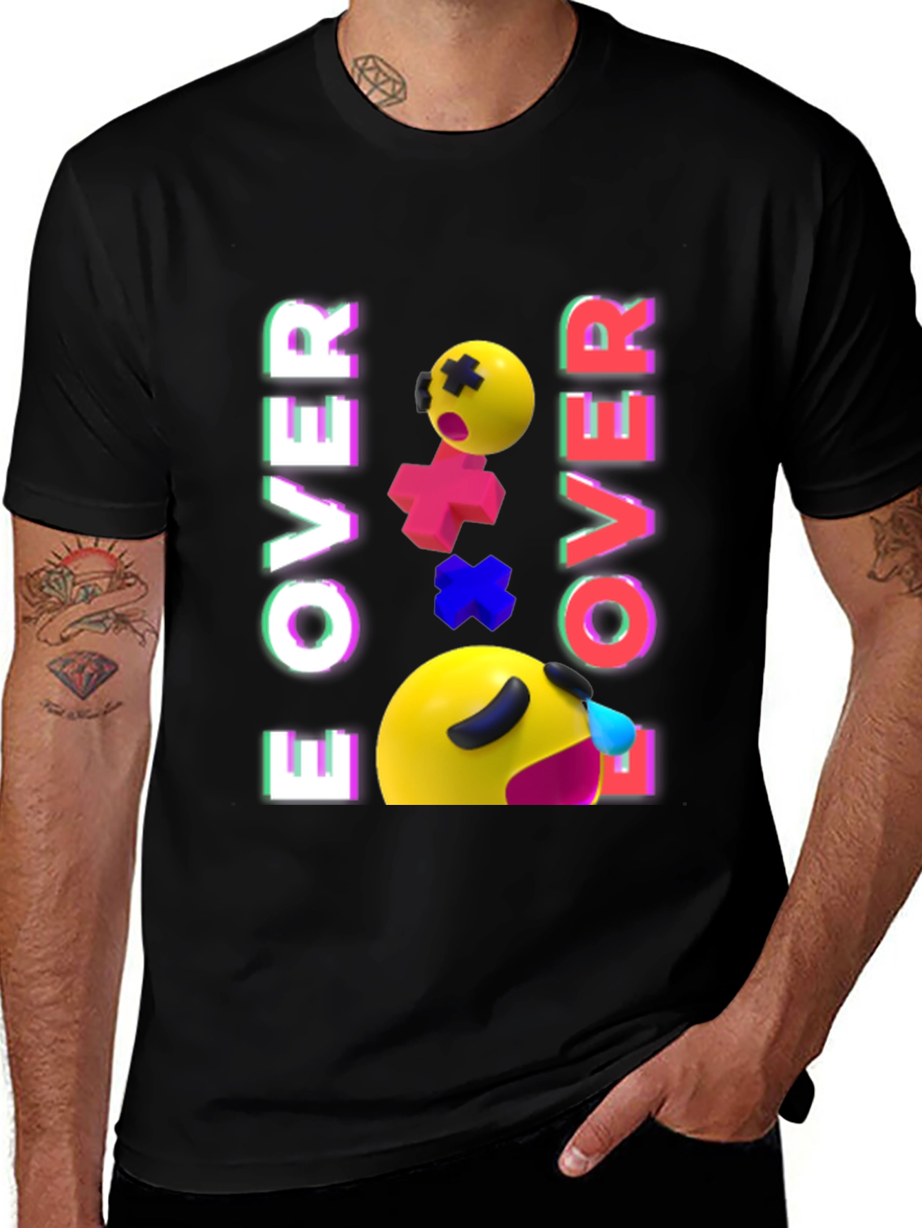 Game Over Emoji Black T-Shirt