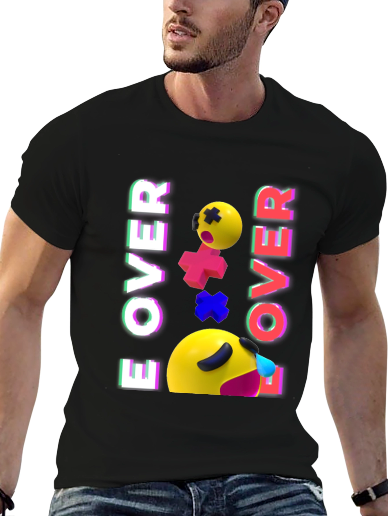 Game Over Emoji Black T-Shirt