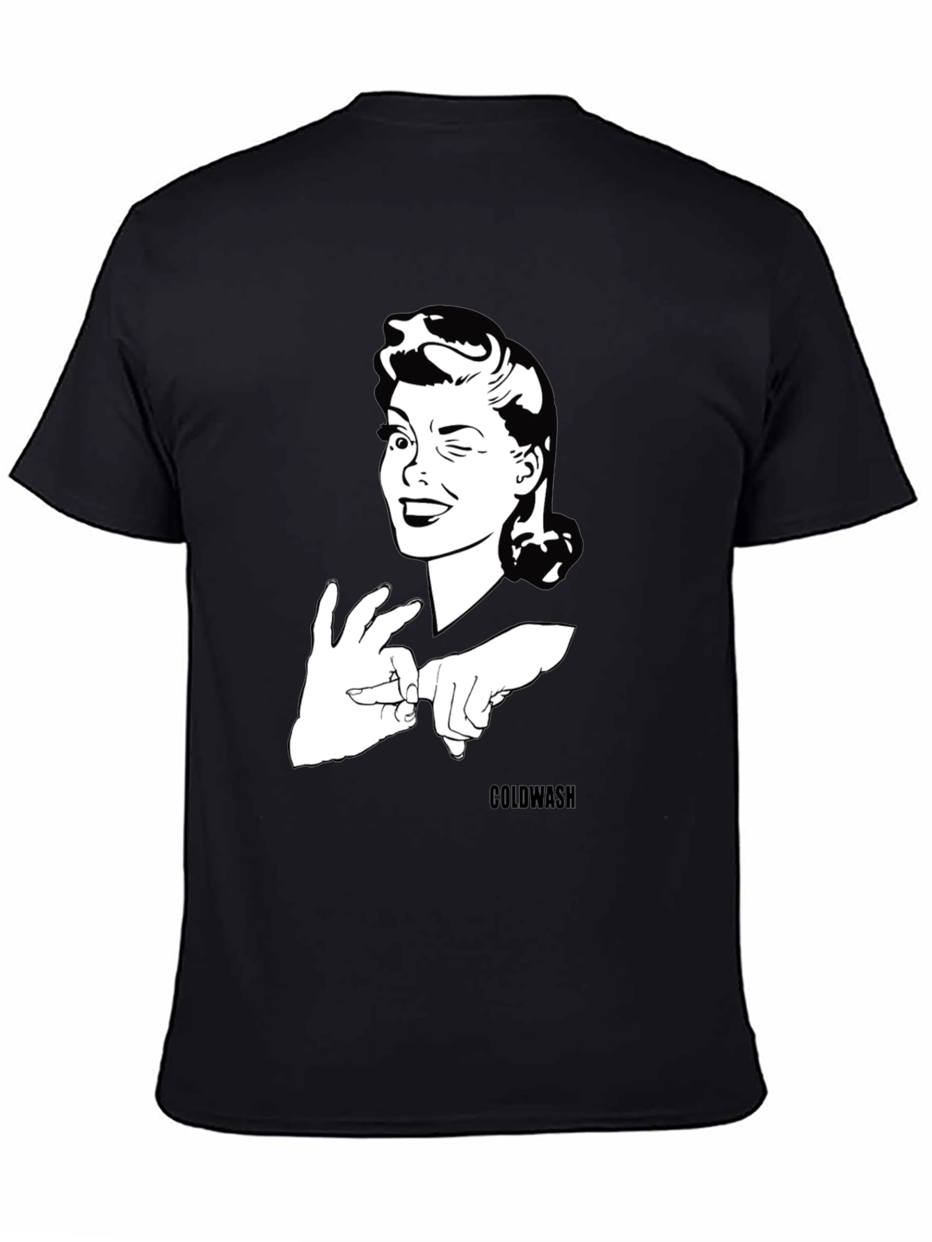 Winking Woman Graphic Tee - Black Cotton T-Shirt