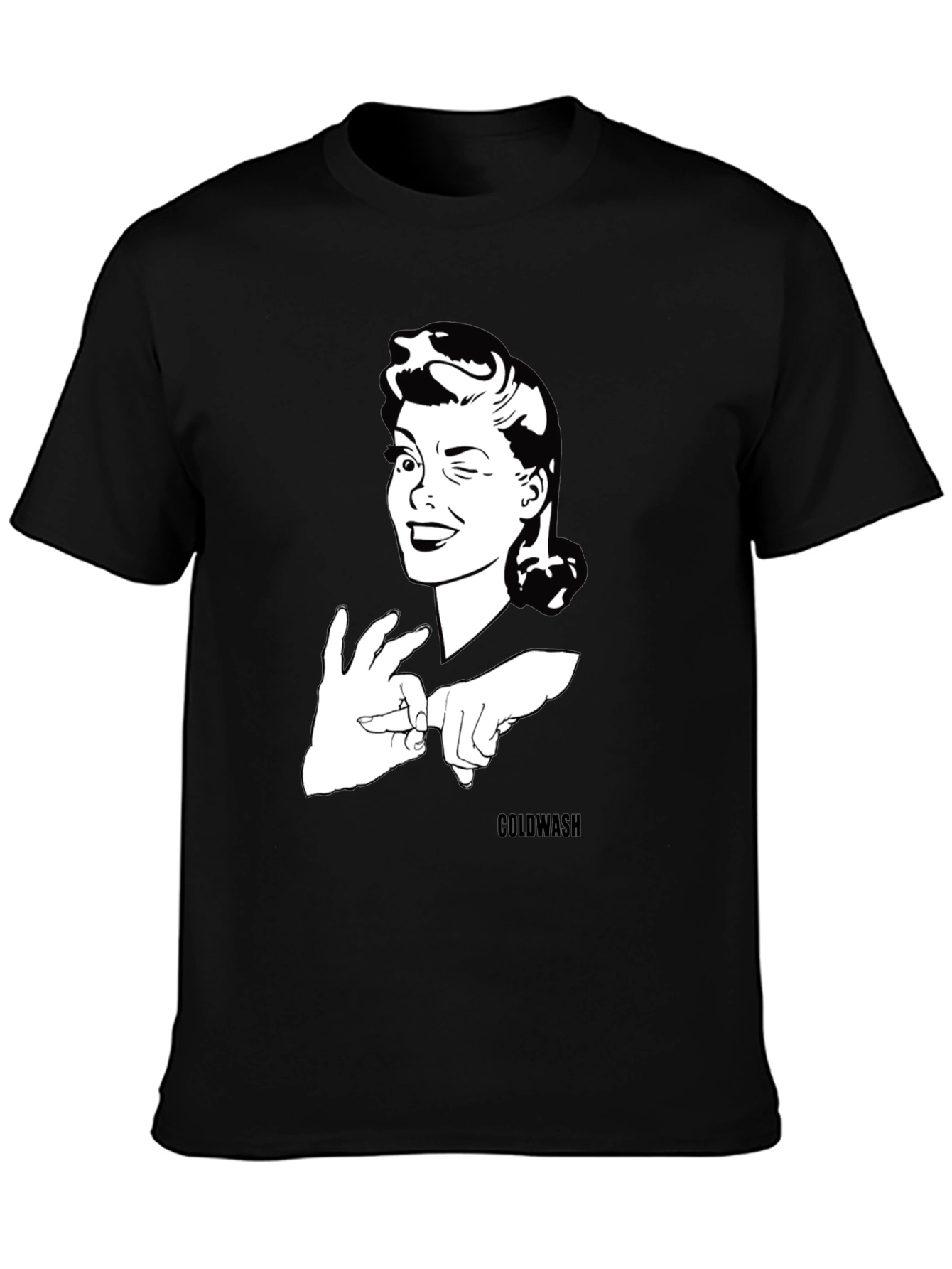 Winking Woman Graphic Tee - Black Cotton T-Shirt