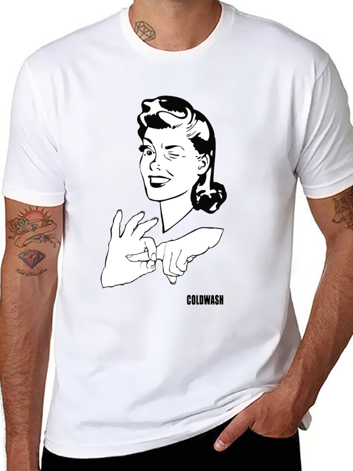 Winking Woman Graphic Tee - Black Cotton T-Shirt