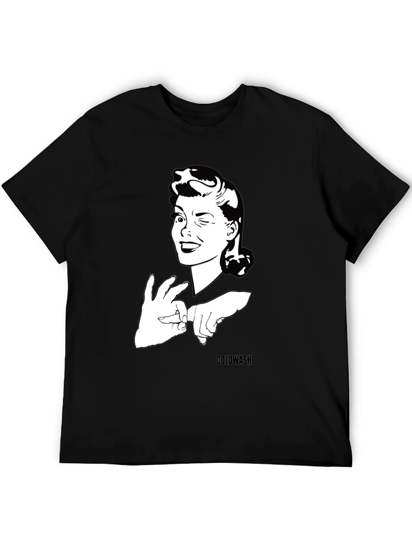 Winking Woman Graphic Tee - Black Cotton T-Shirt