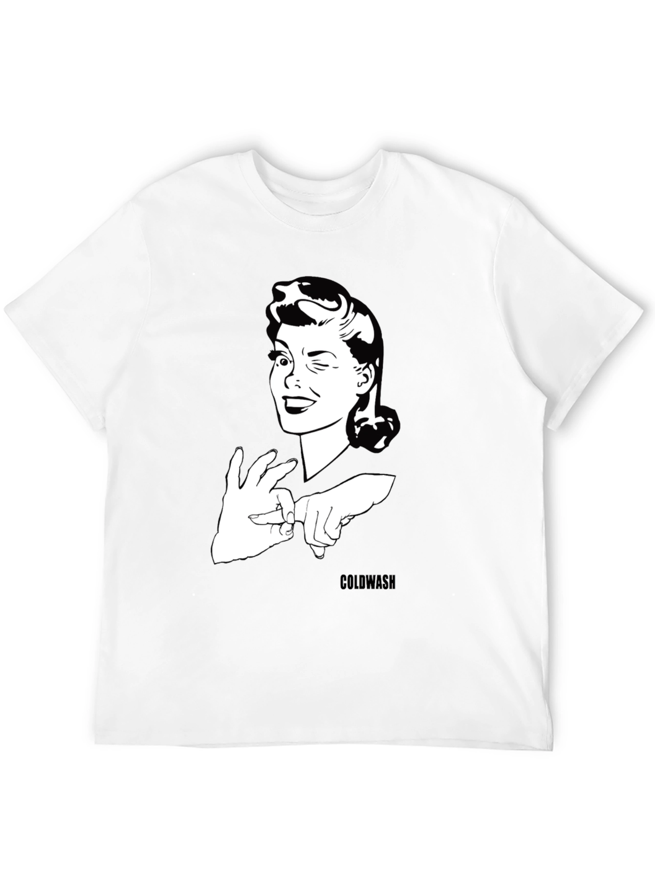 Winking Woman Graphic Tee - Black Cotton T-Shirt