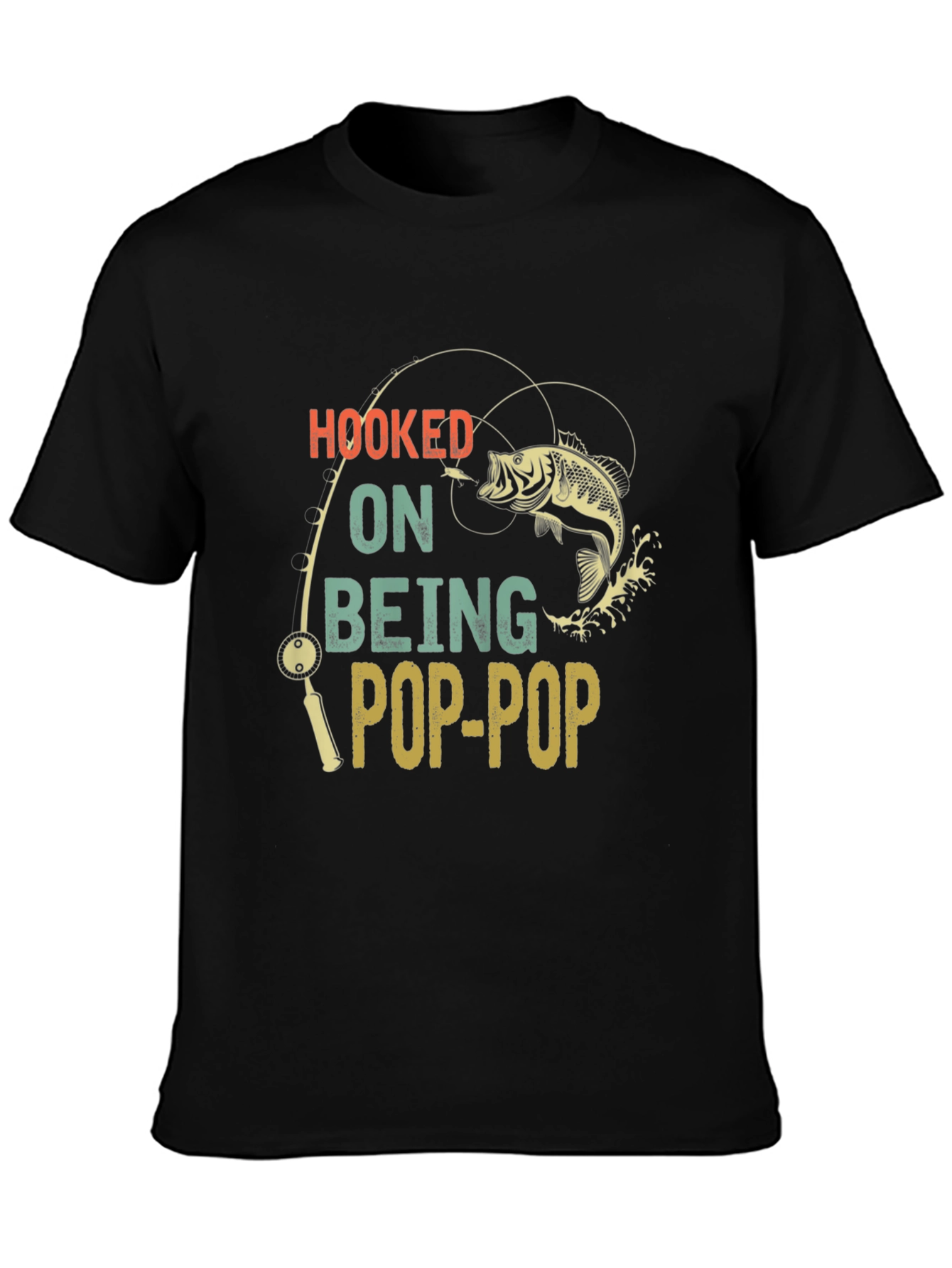 Hooked on Being Pop-Pop Black T-Shirt