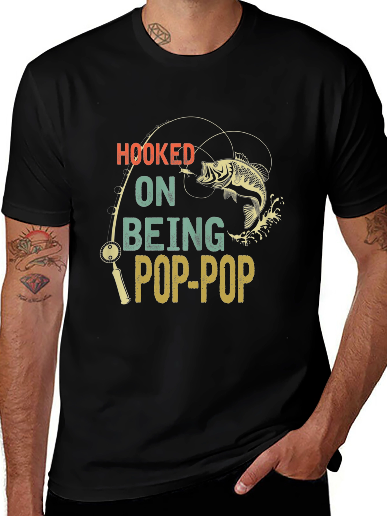 Hooked on Being Pop-Pop Black T-Shirt