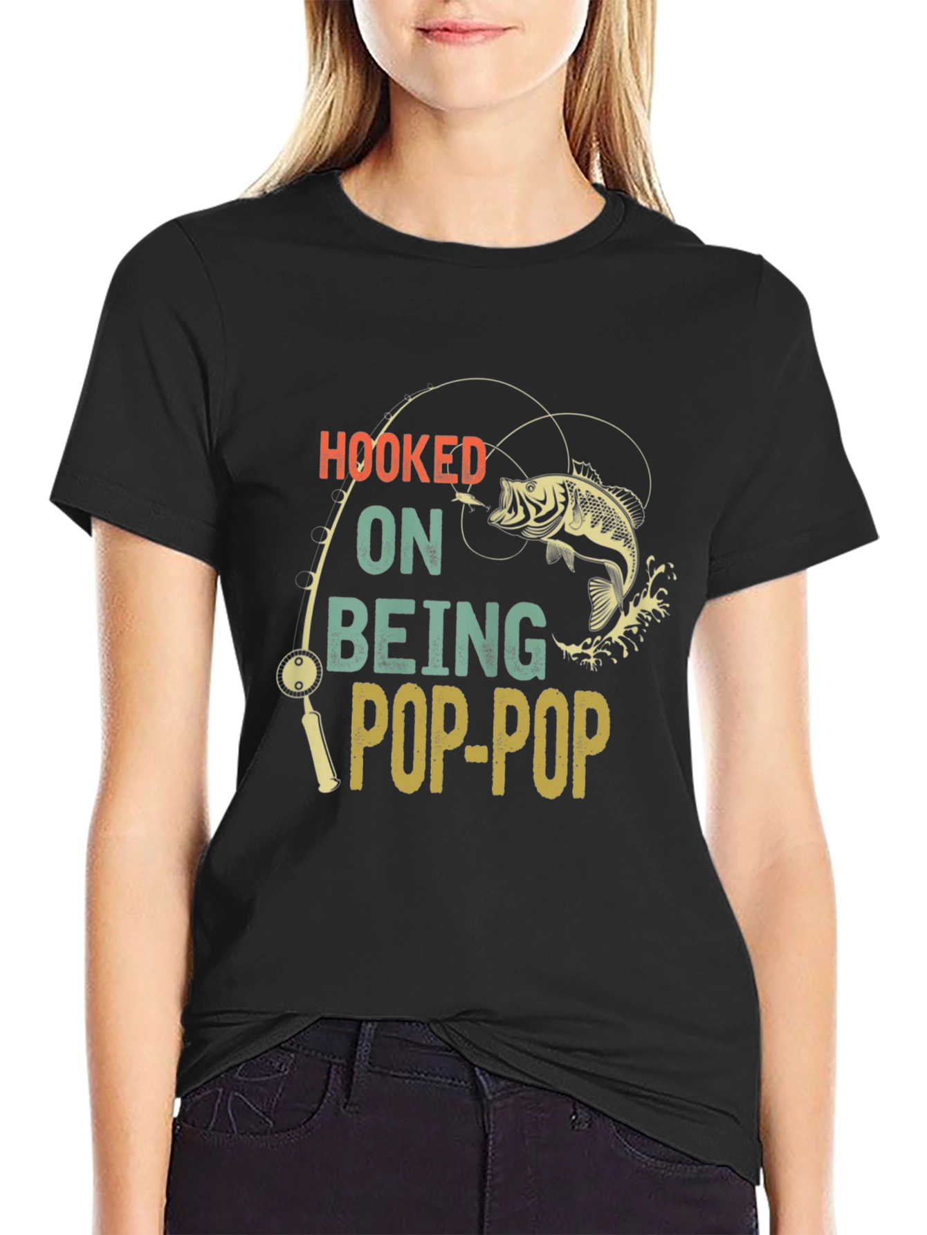 Hooked on Being Pop-Pop Black T-Shirt