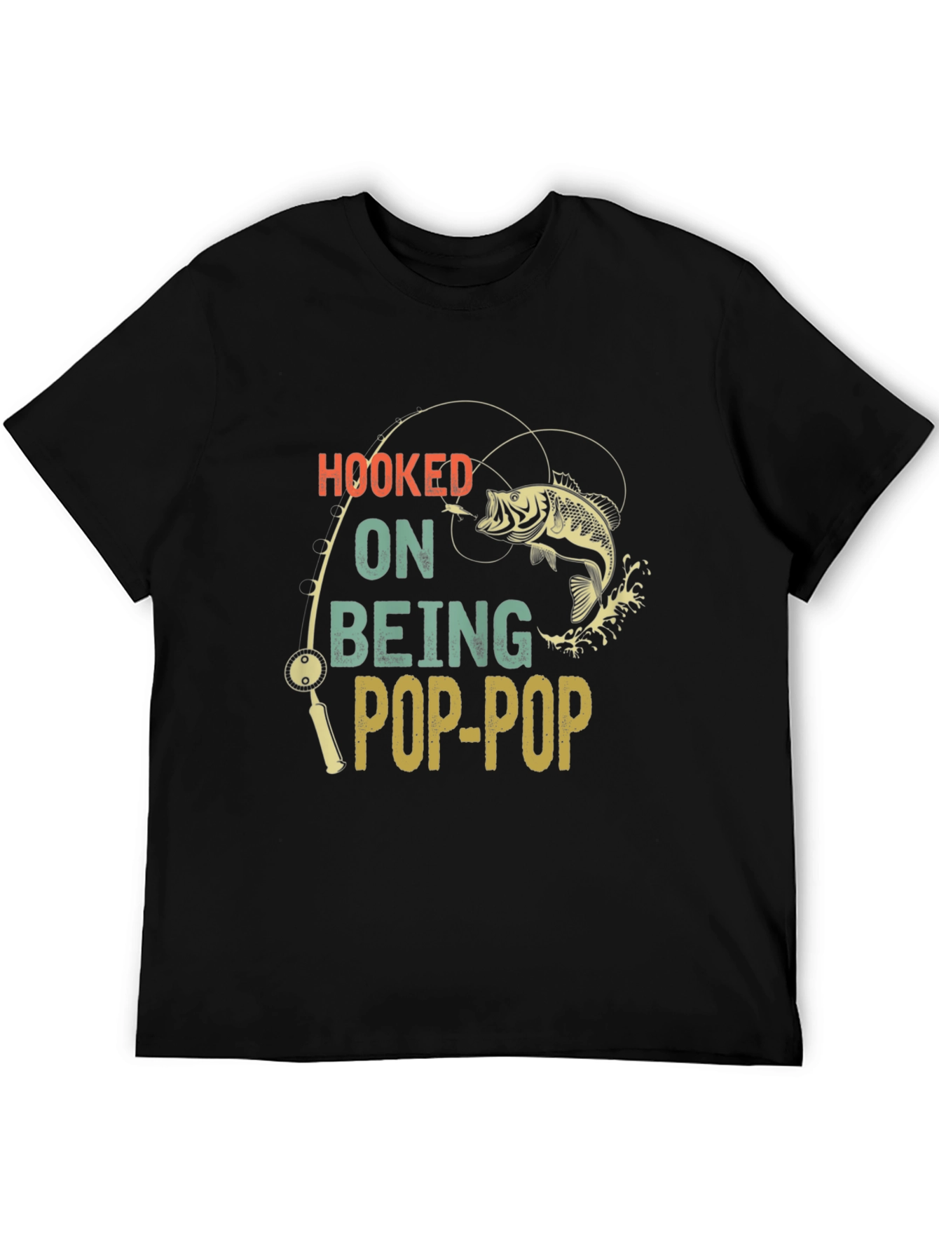 Hooked on Being Pop-Pop Black T-Shirt