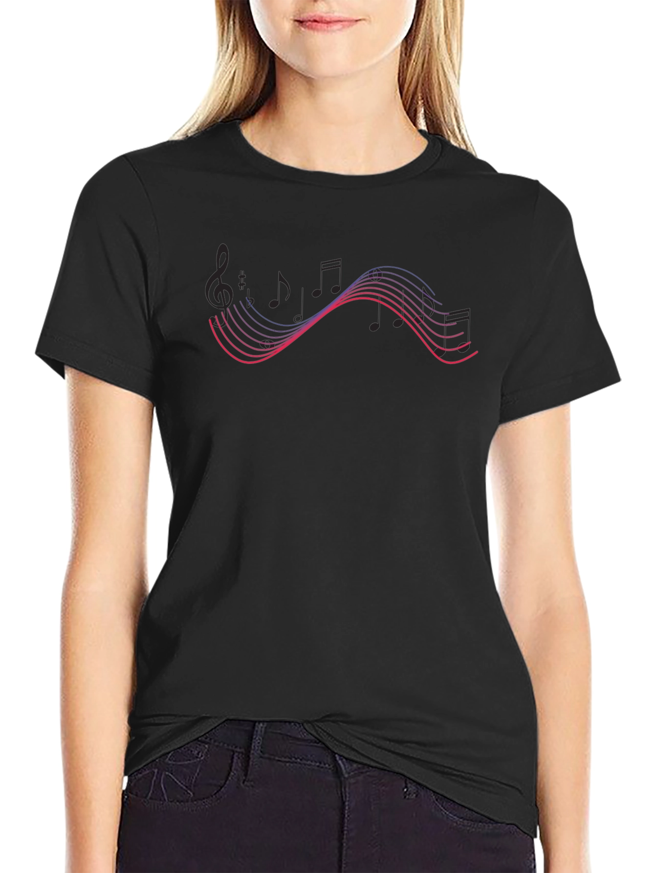 Music Wave Graphic Tee - Black Cotton Comfort