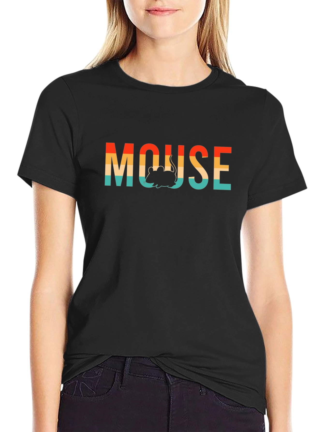 Retro Mouse Graphic Print Crew Neck T-Shirt