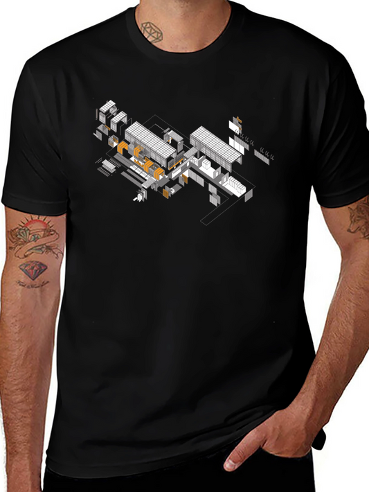 Architectural Isometric Design Black T-Shirt