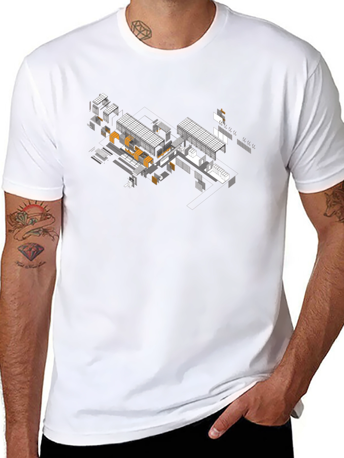 Architectural Isometric Design Black T-Shirt
