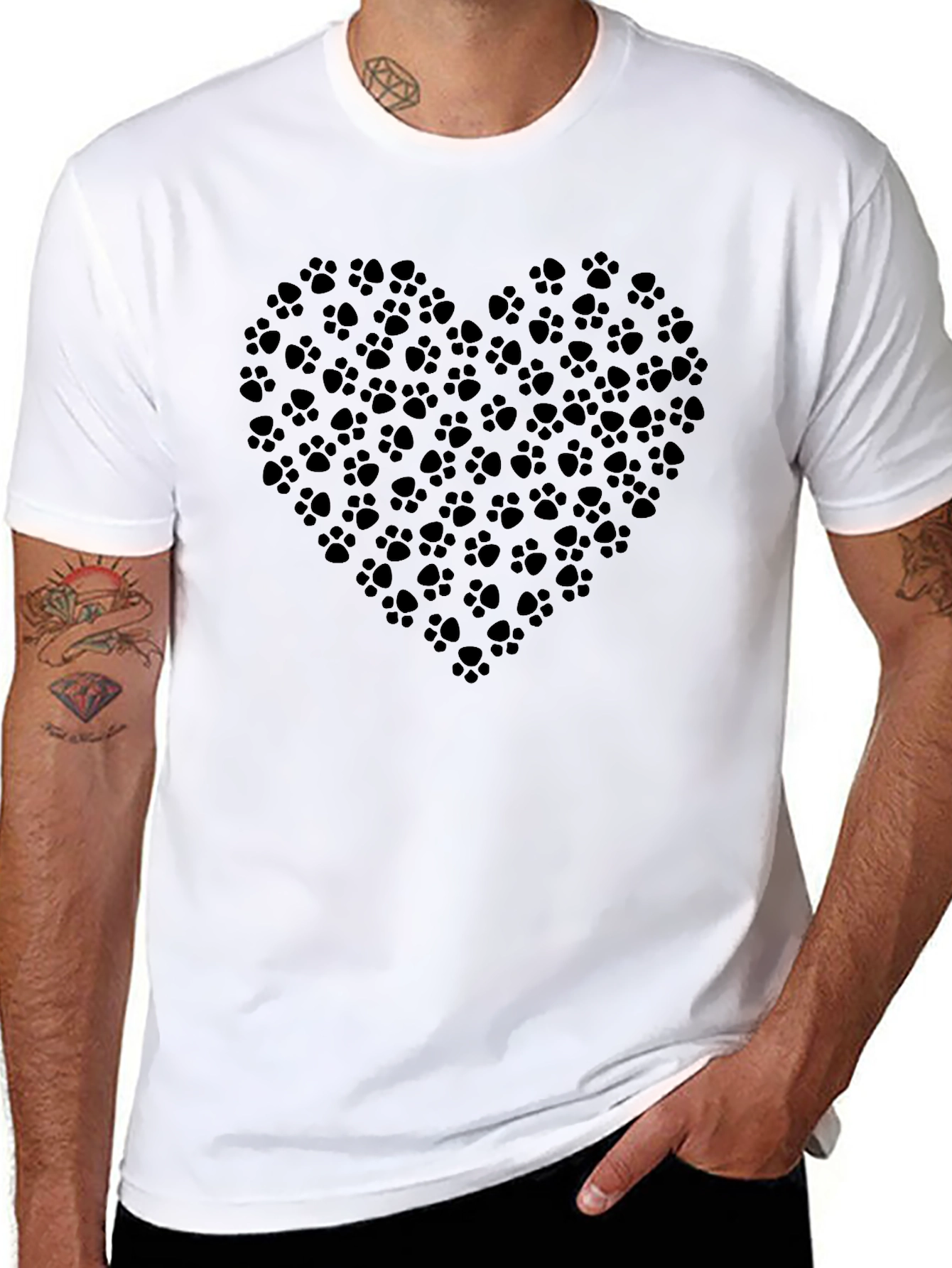Paw Print Heart T-Shirt - Black