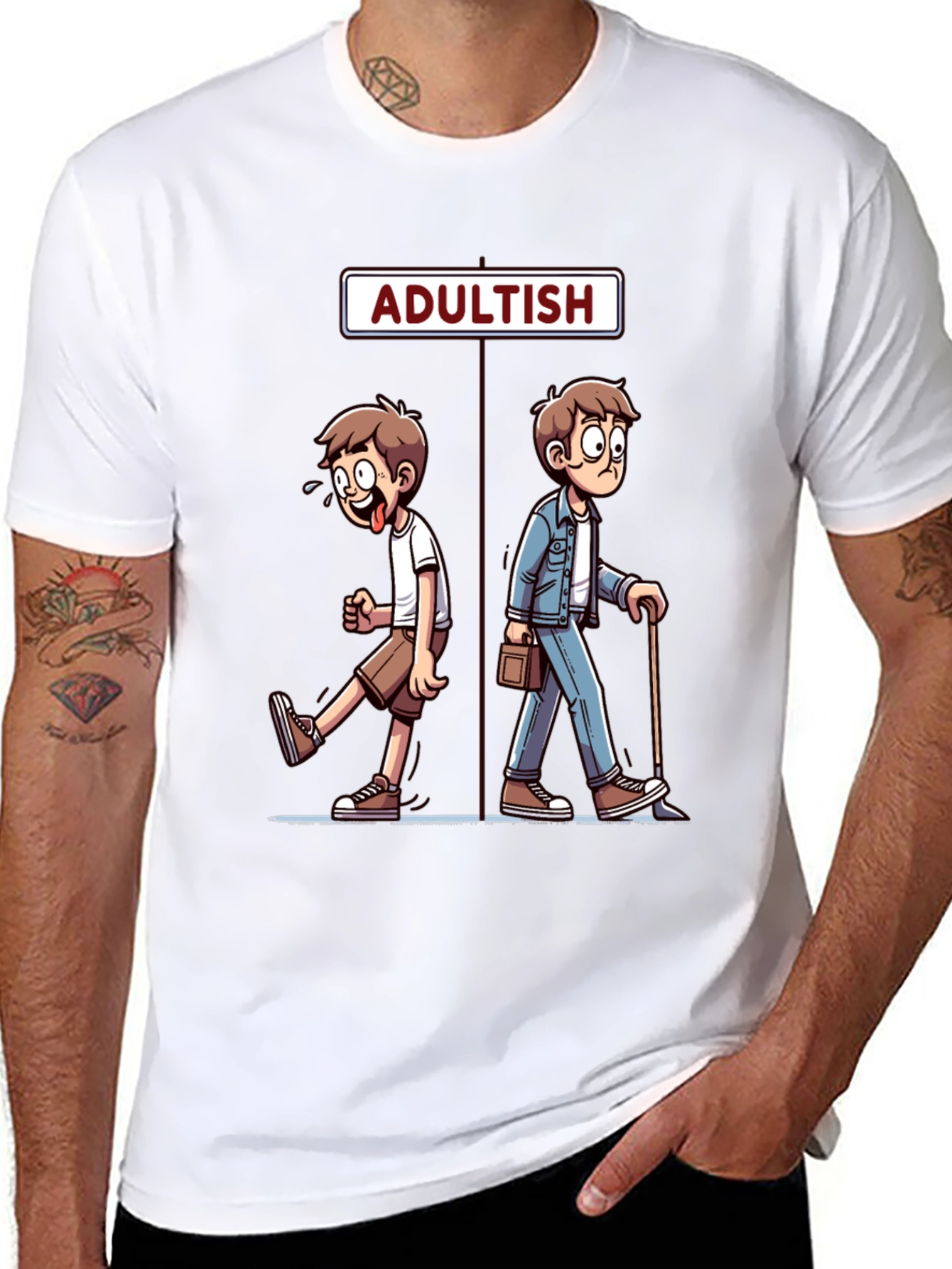 Adultish Cartoon Graphic T-Shirt
