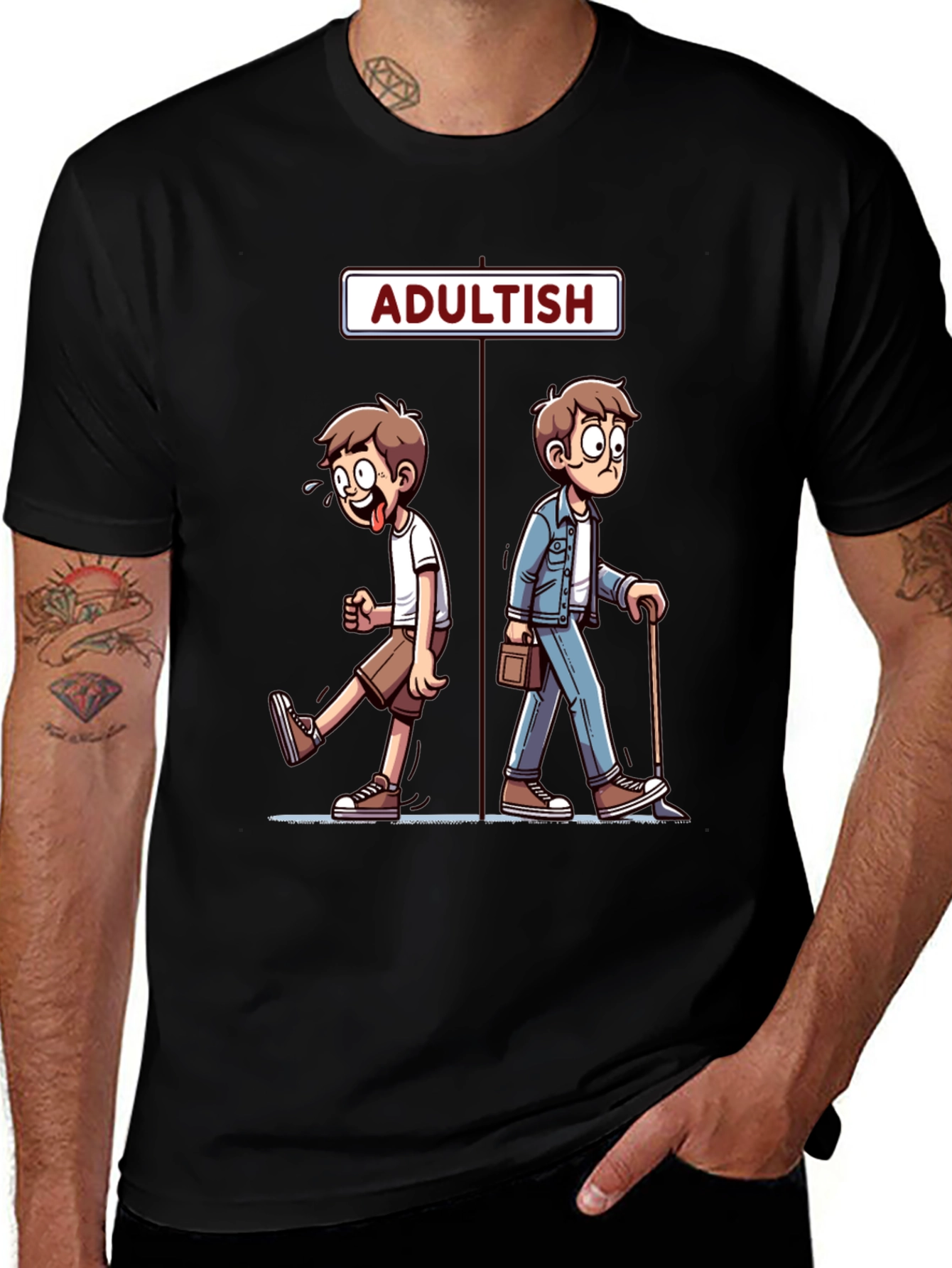 Adultish Cartoon Graphic T-Shirt