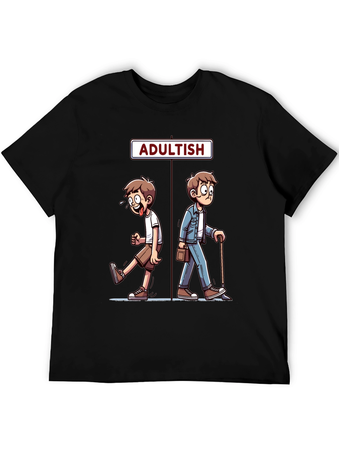 Adultish Cartoon Graphic T-Shirt