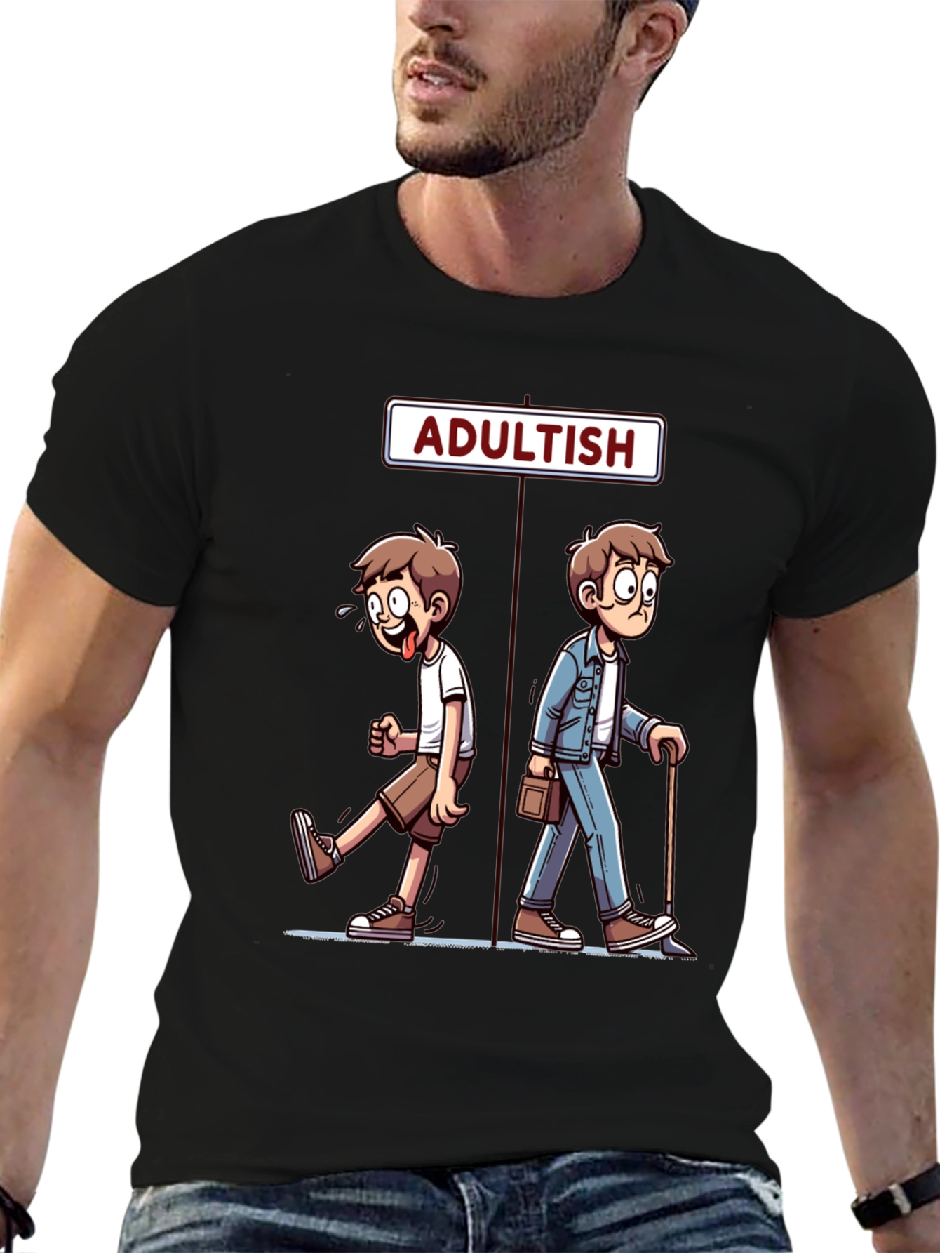 Adultish Cartoon Graphic T-Shirt