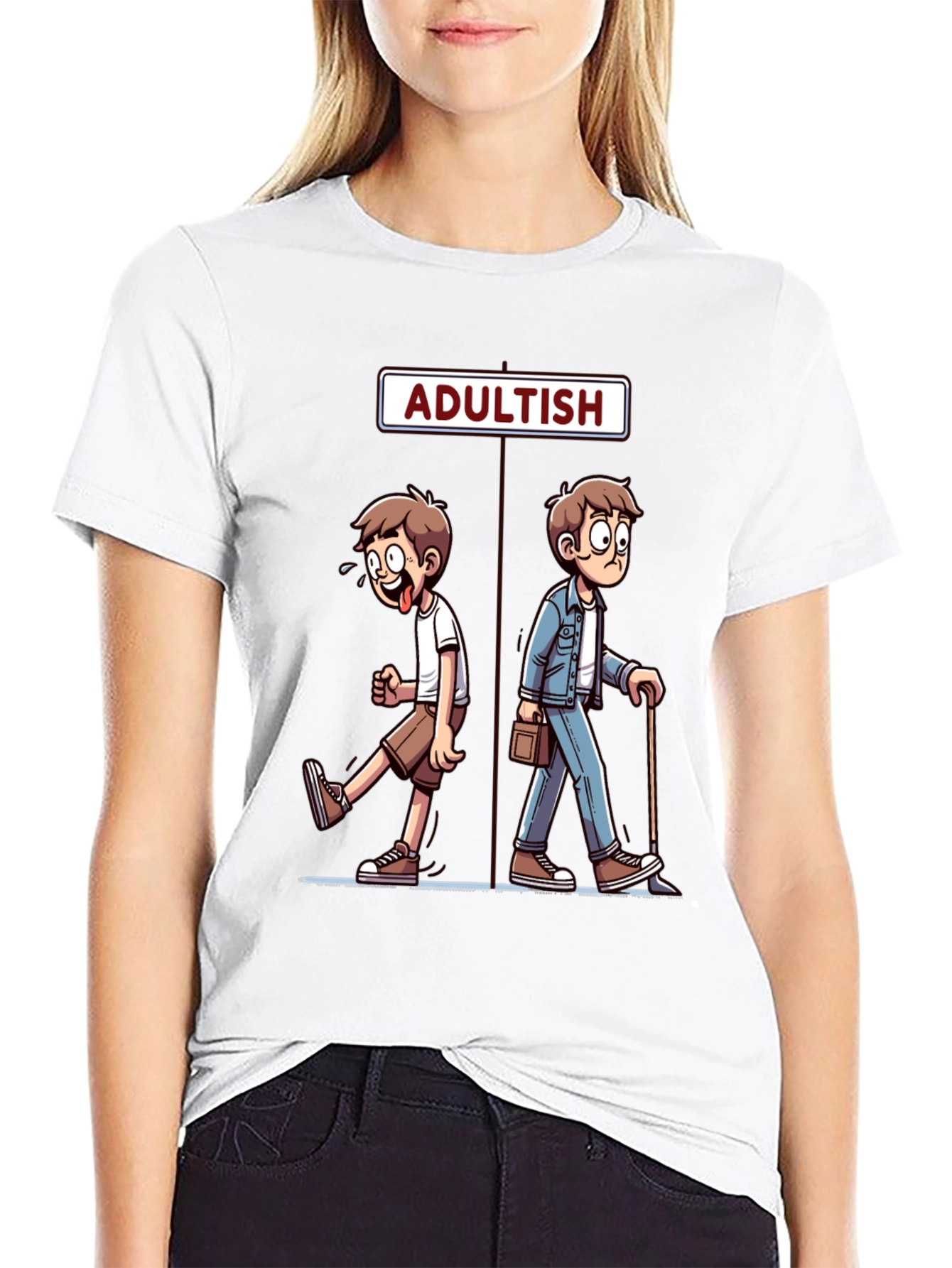 Adultish Cartoon Graphic T-Shirt