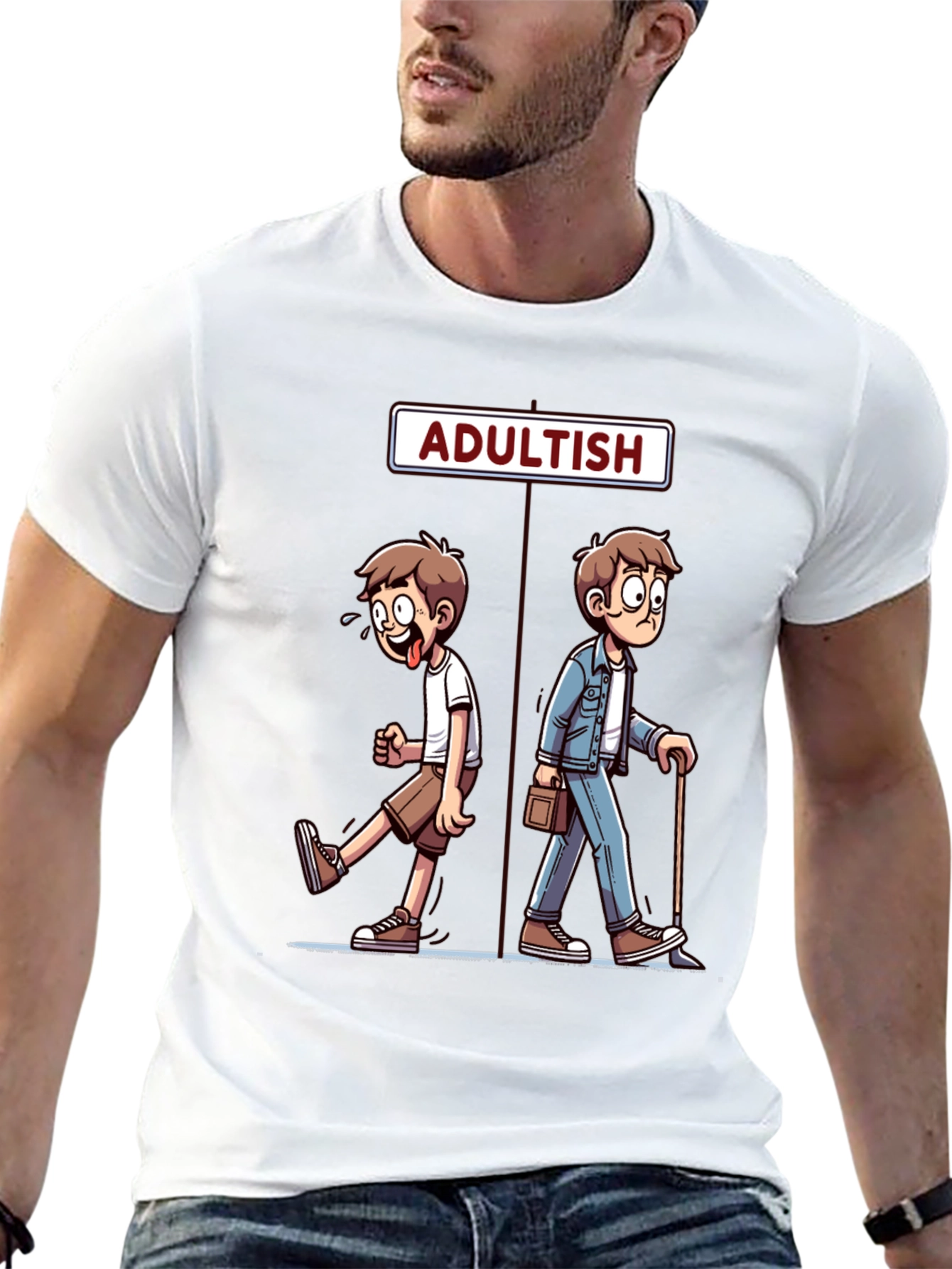 Adultish Cartoon Graphic T-Shirt