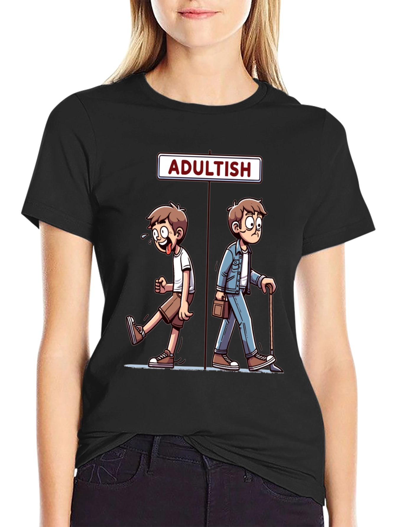 Adultish Cartoon Graphic T-Shirt