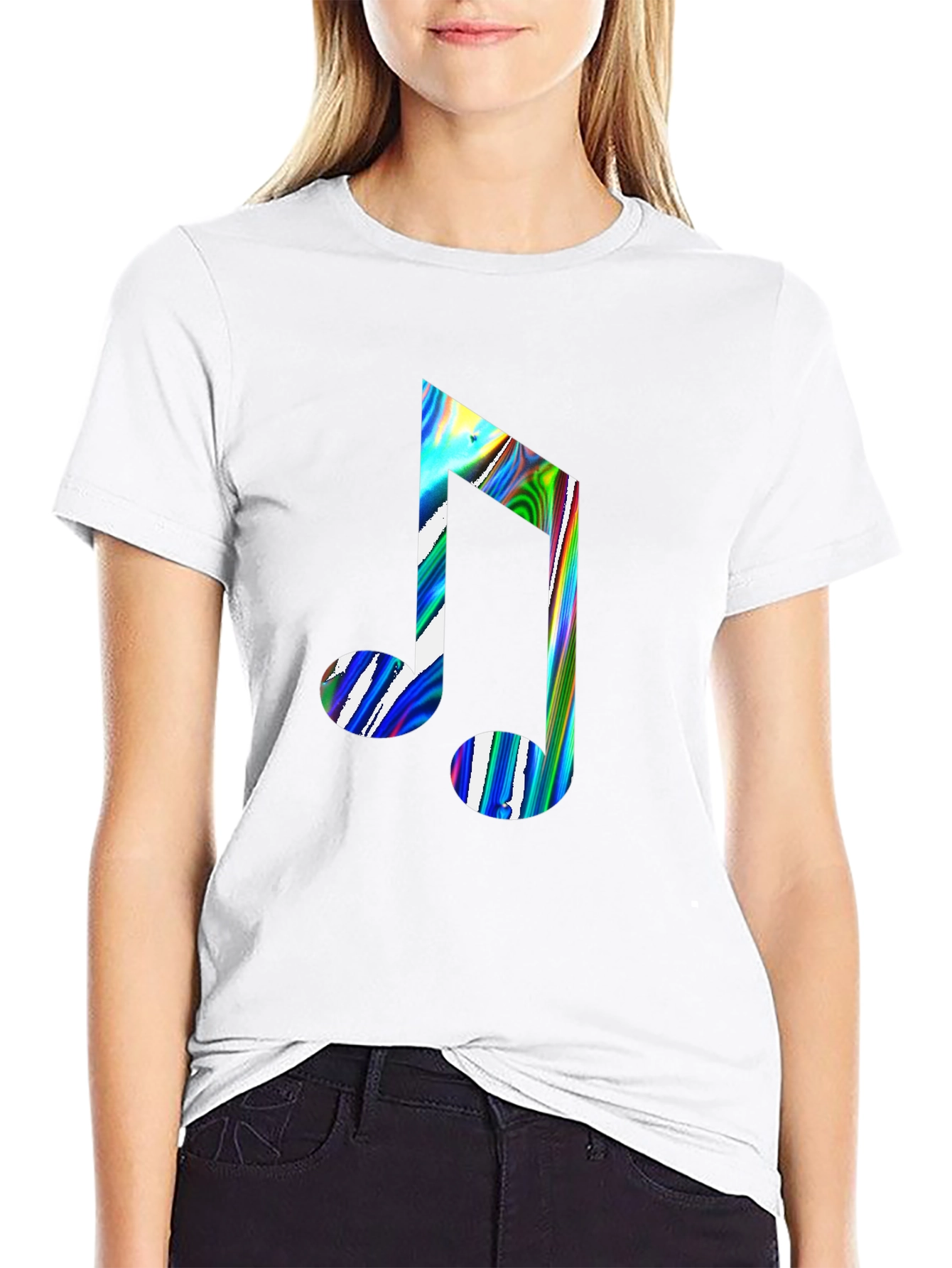 Music Note Graphic Print Black Crew Neck T-Shirt