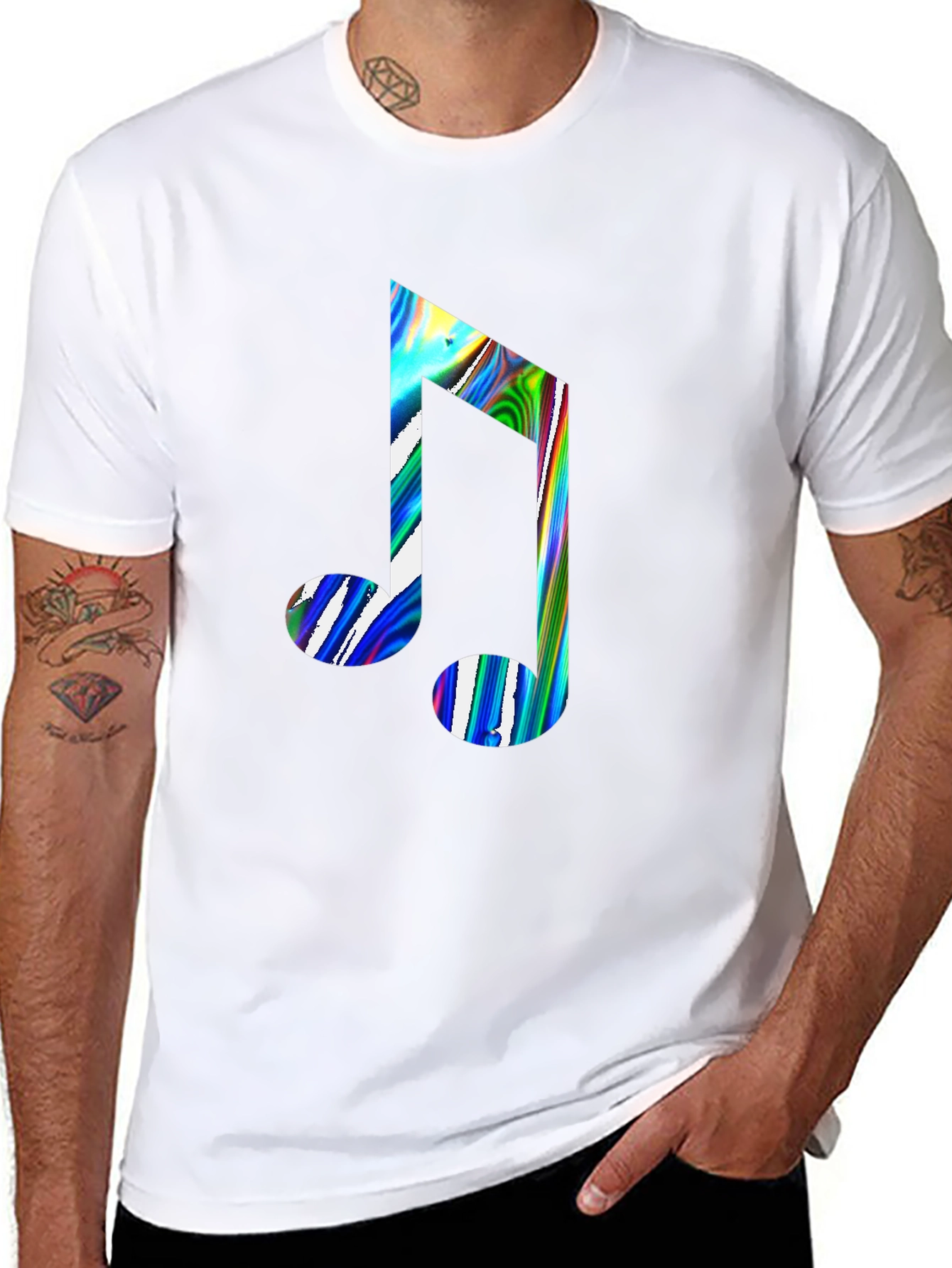 Music Note Graphic Print Black Crew Neck T-Shirt