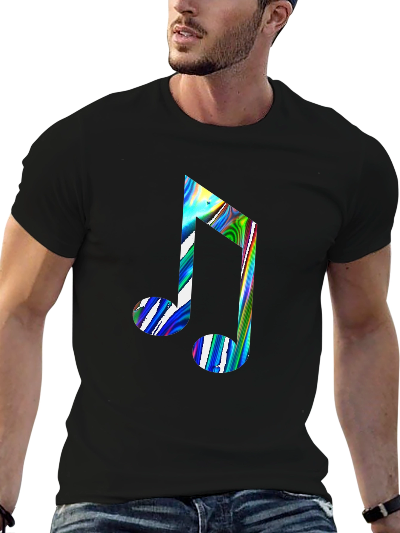 Music Note Graphic Print Black Crew Neck T-Shirt