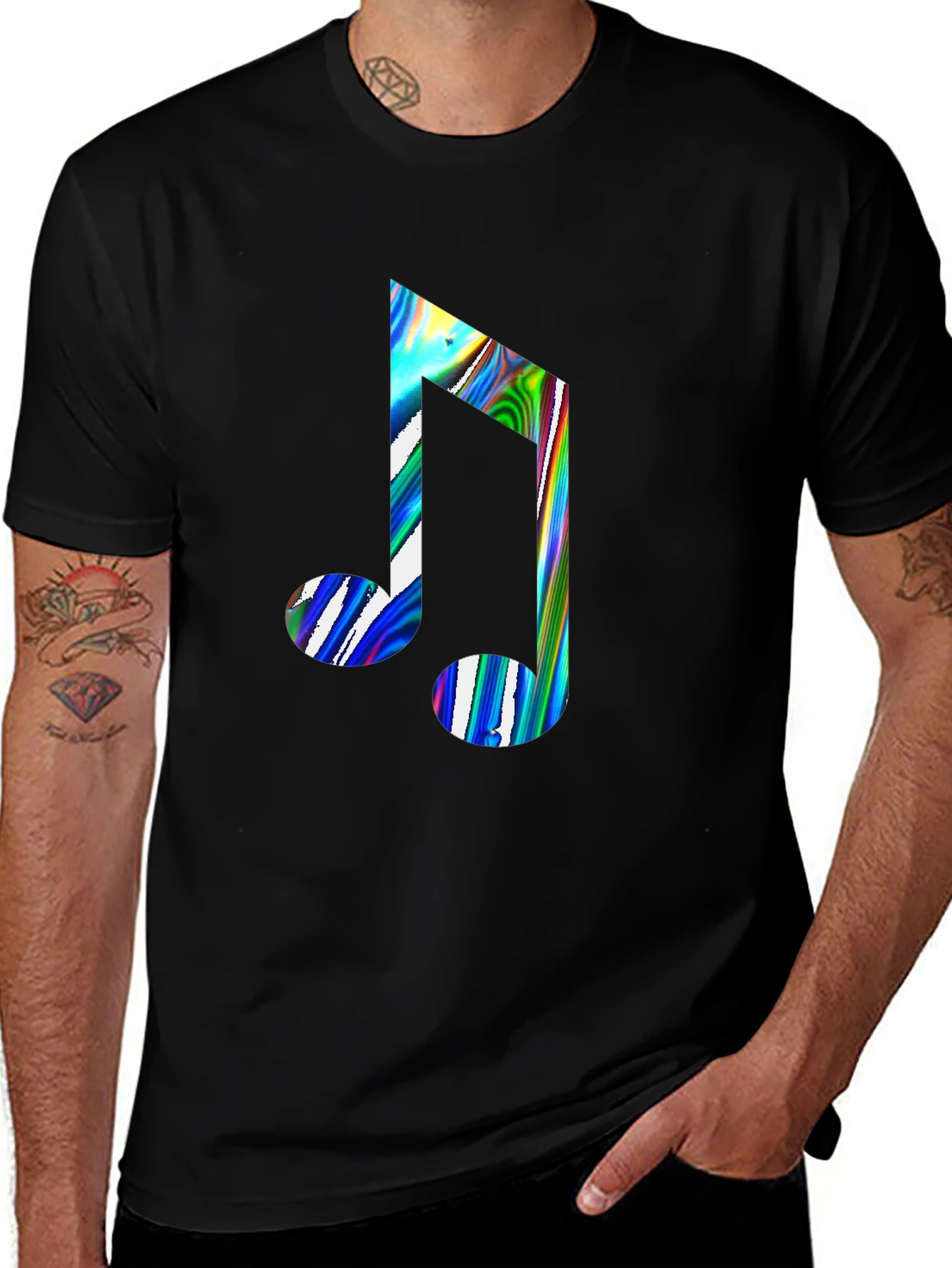 Music Note Graphic Print Black Crew Neck T-Shirt