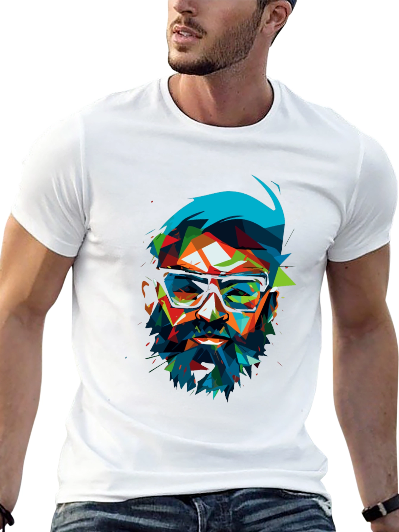 Geometric Beard T-Shirt - Abstract Pop Art Design