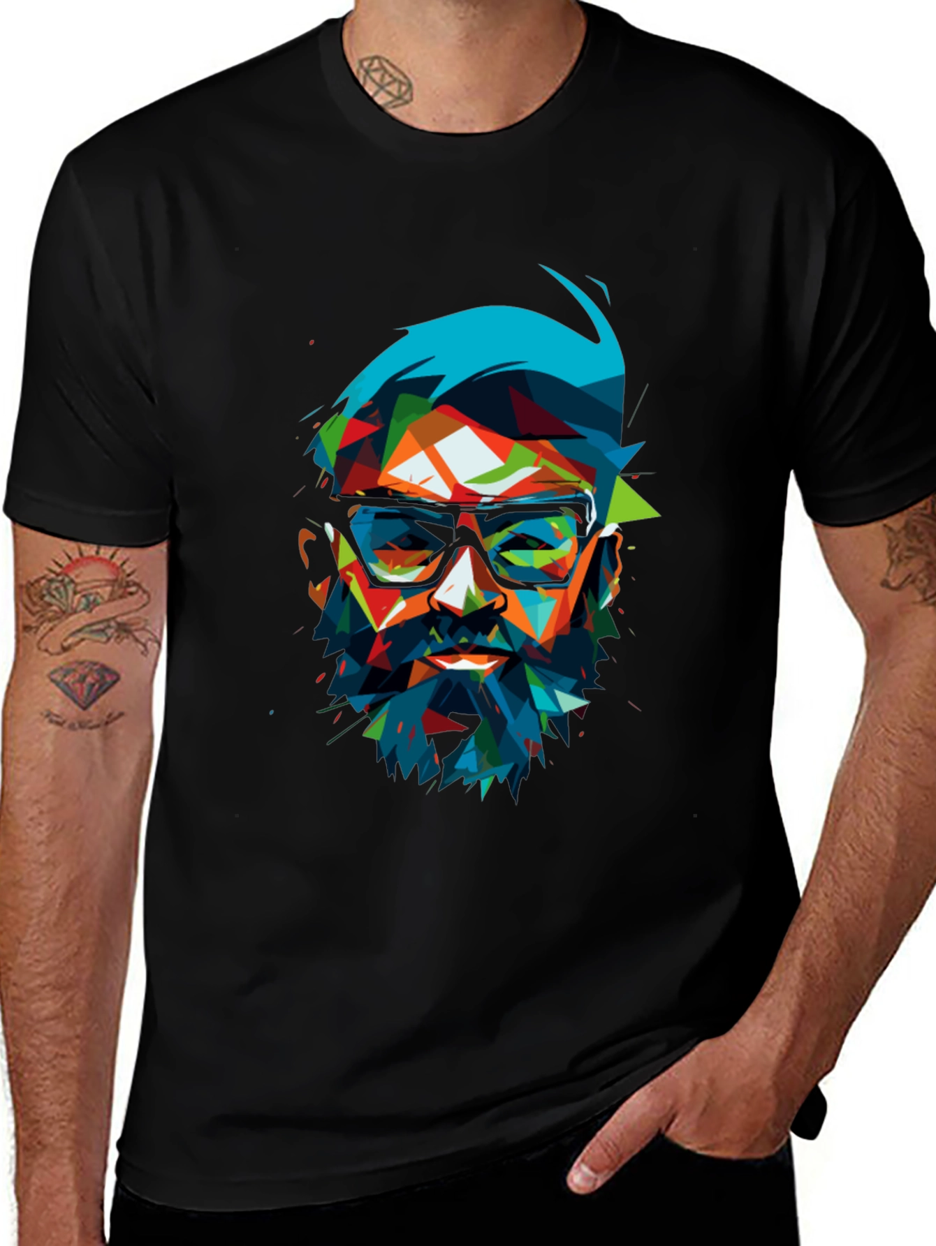 Geometric Beard T-Shirt - Abstract Pop Art Design