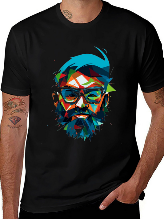 Geometric Beard T-Shirt - Abstract Pop Art Design