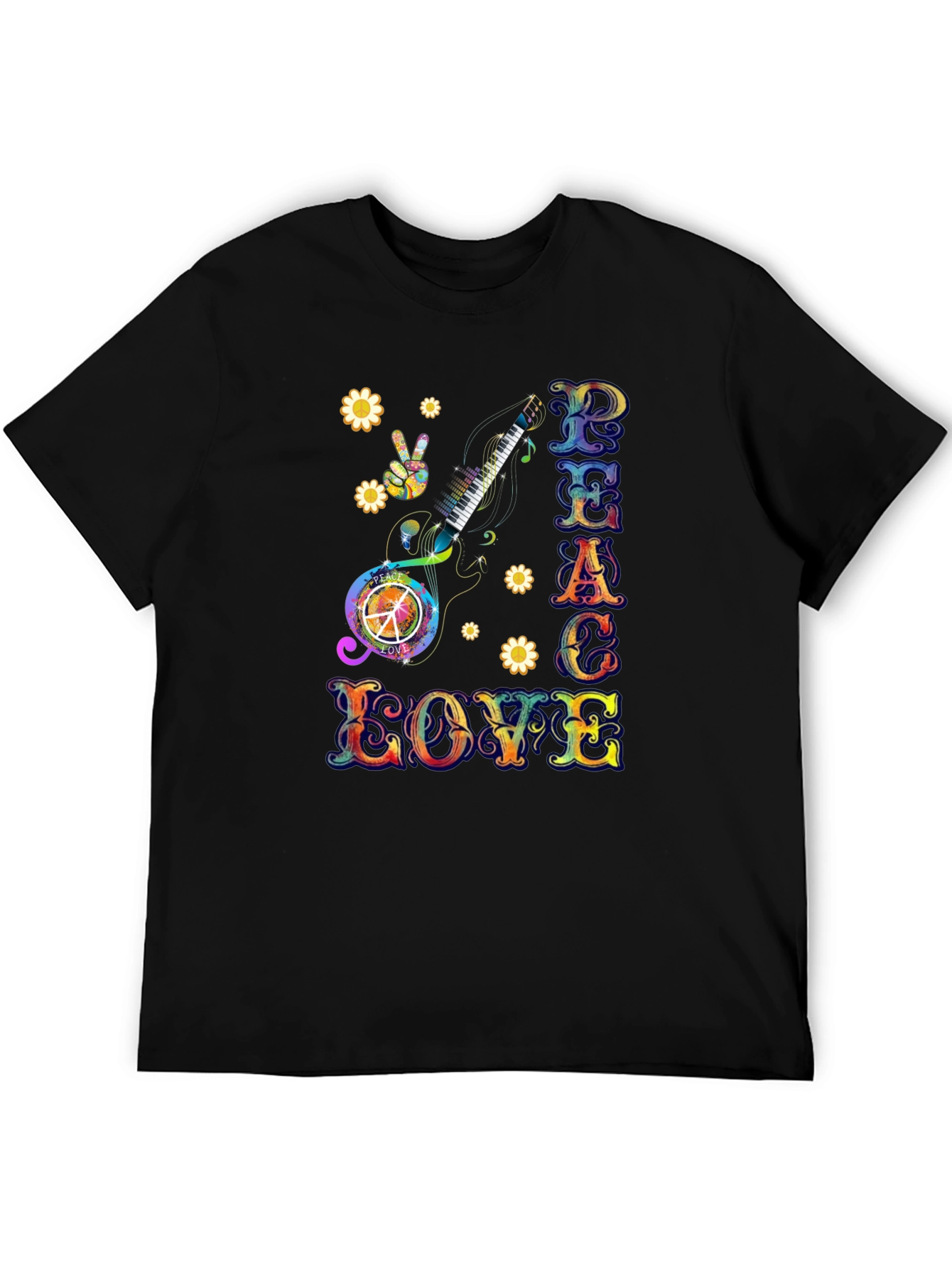 Peace Love Guitar T-Shirt Groovy Psychedelic 60s 70s Tee