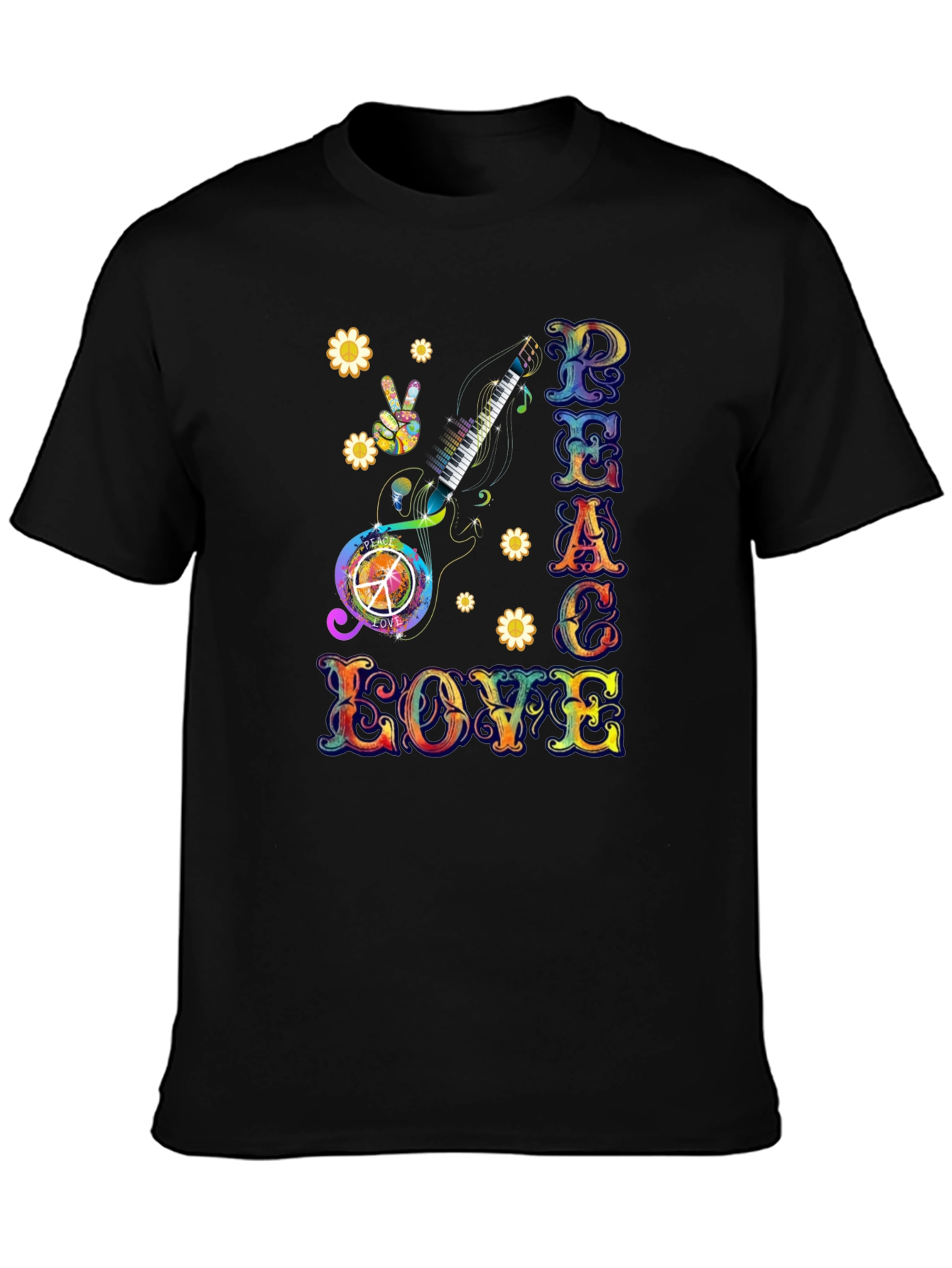Peace Love Guitar T-Shirt Groovy Psychedelic 60s 70s Tee